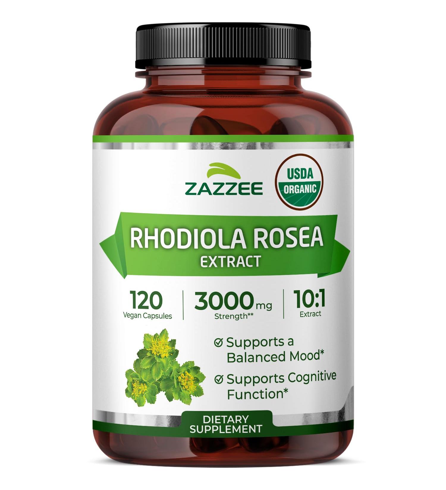 Zazzee USDA Organic Rhodiola 10:1 Exract 3000 mg Strength 120 Capsules 4 Month Supply Standardized and Concentrated 10X Extract 100% Vegetarian Extra Strength All-Natural and Non-GMO - Buy Online on GoSupps.com