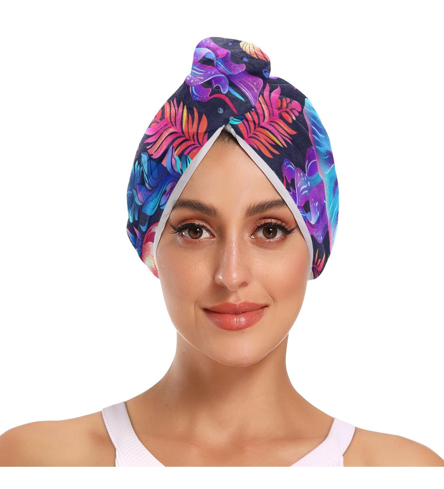 Purple Red Jellyfish Hair Towel 2 Pack - Super Absorbent Quick Dry Hair Turbans for Women & Girls | Perfect Hair Drying Solution - Buy Online on GoSupps.com