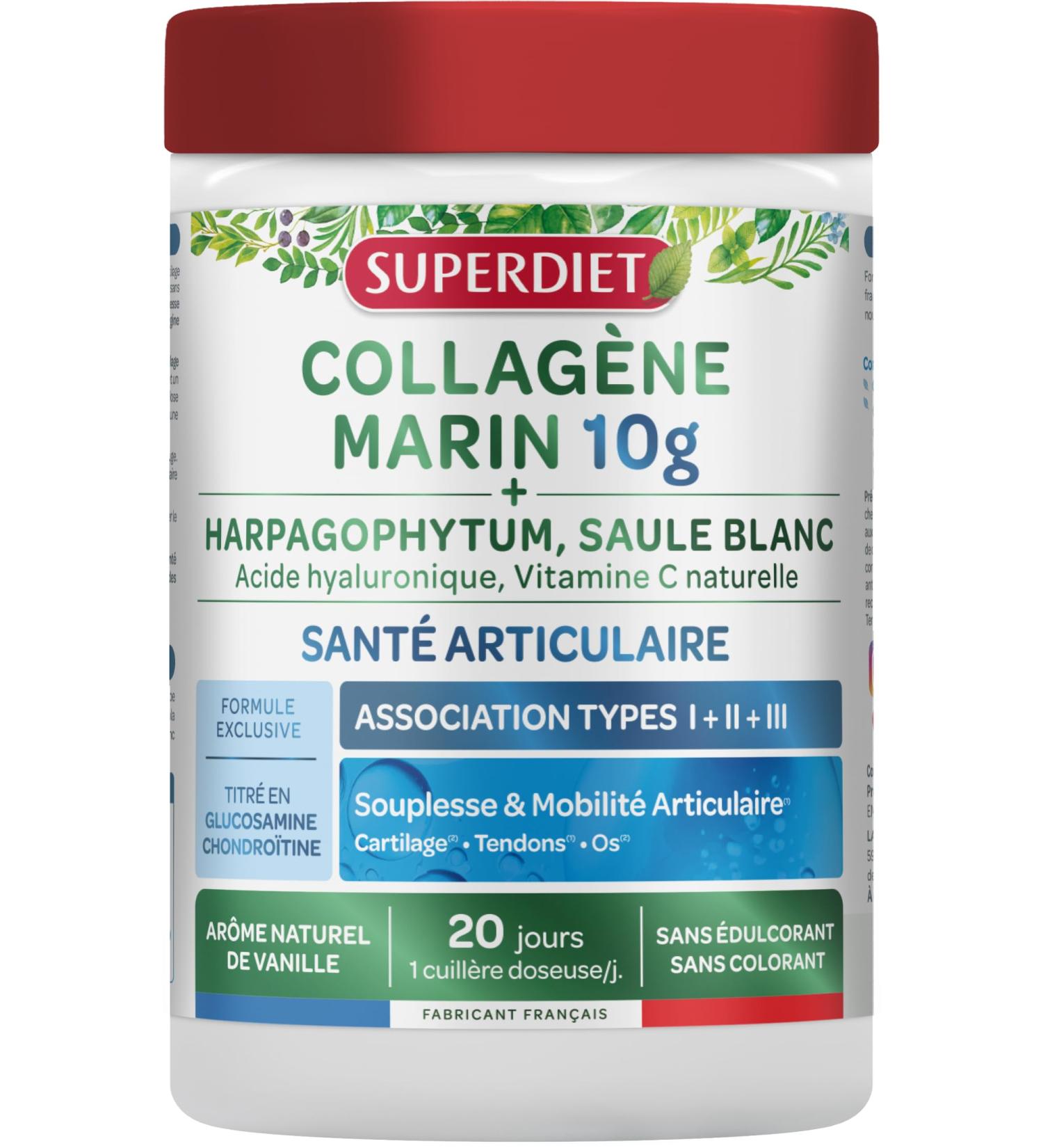 SUPERDIET - COLLAG NE MARIN - ARTICULATIONS & SYST ME LOCOMOTEUR - ASSOCIATION TYPE I II III - Titr en Glucosamine et Chondro tine - Fabrication fran aise - 220g - Buy Online on GoSupps.com