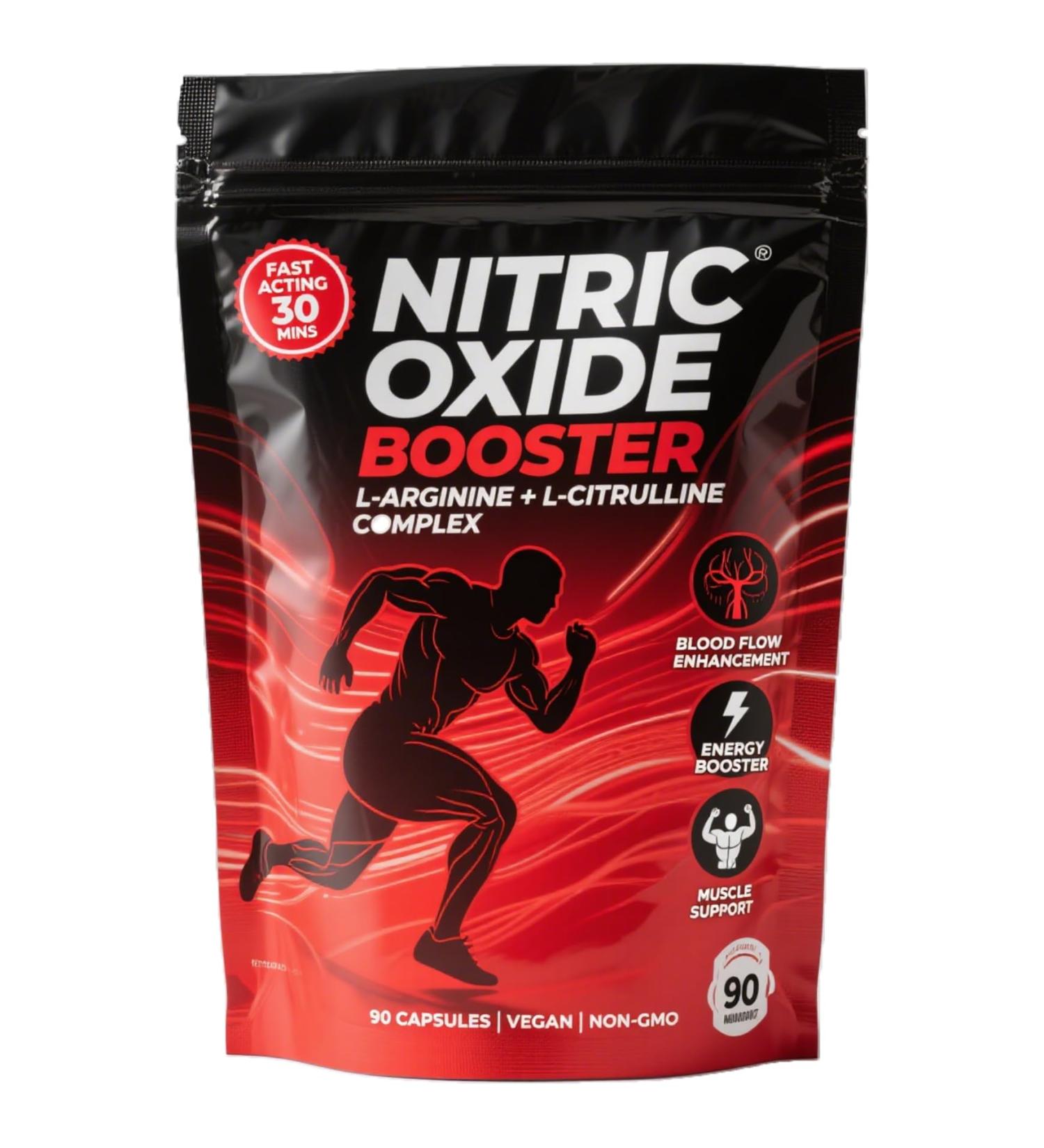 Nitric Oxide Booster Supplement Fast-Acting Formula with L-Arginine L-Citrulline Energy Heart Health Muscle Growth & Circulation Support Gluten Free Vegan Capsules - 90 Capsules - Buy Online on GoSupps.com