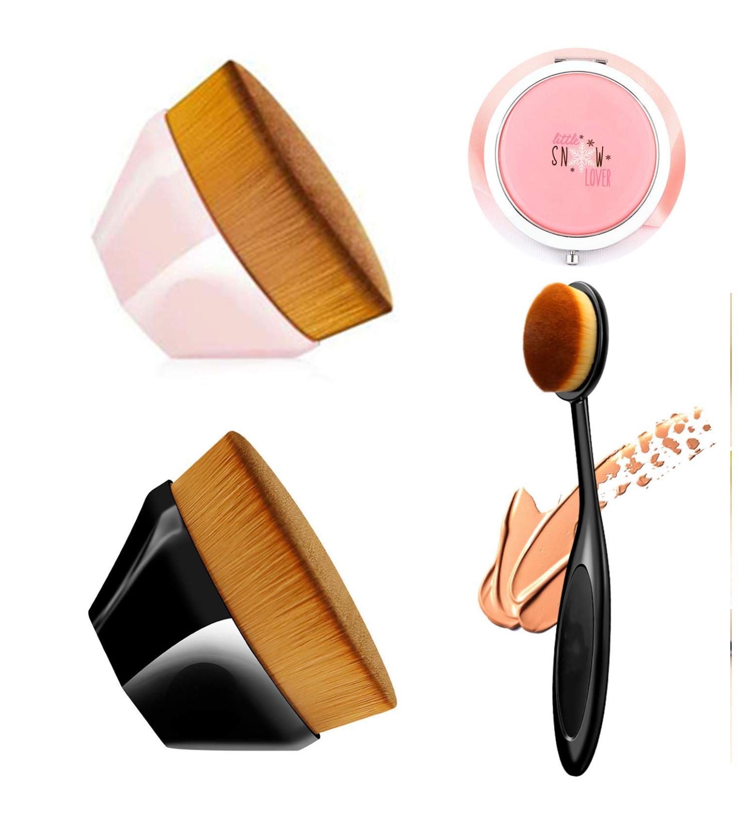 Petal Shaped Foundation Brush & Blending Brush with Compact Mirror Set 4 Pcs Kabuki Face Foundation Applicator Brush for Blending Liquid Cream or Flawless Powder - Buy Online on GoSupps.com