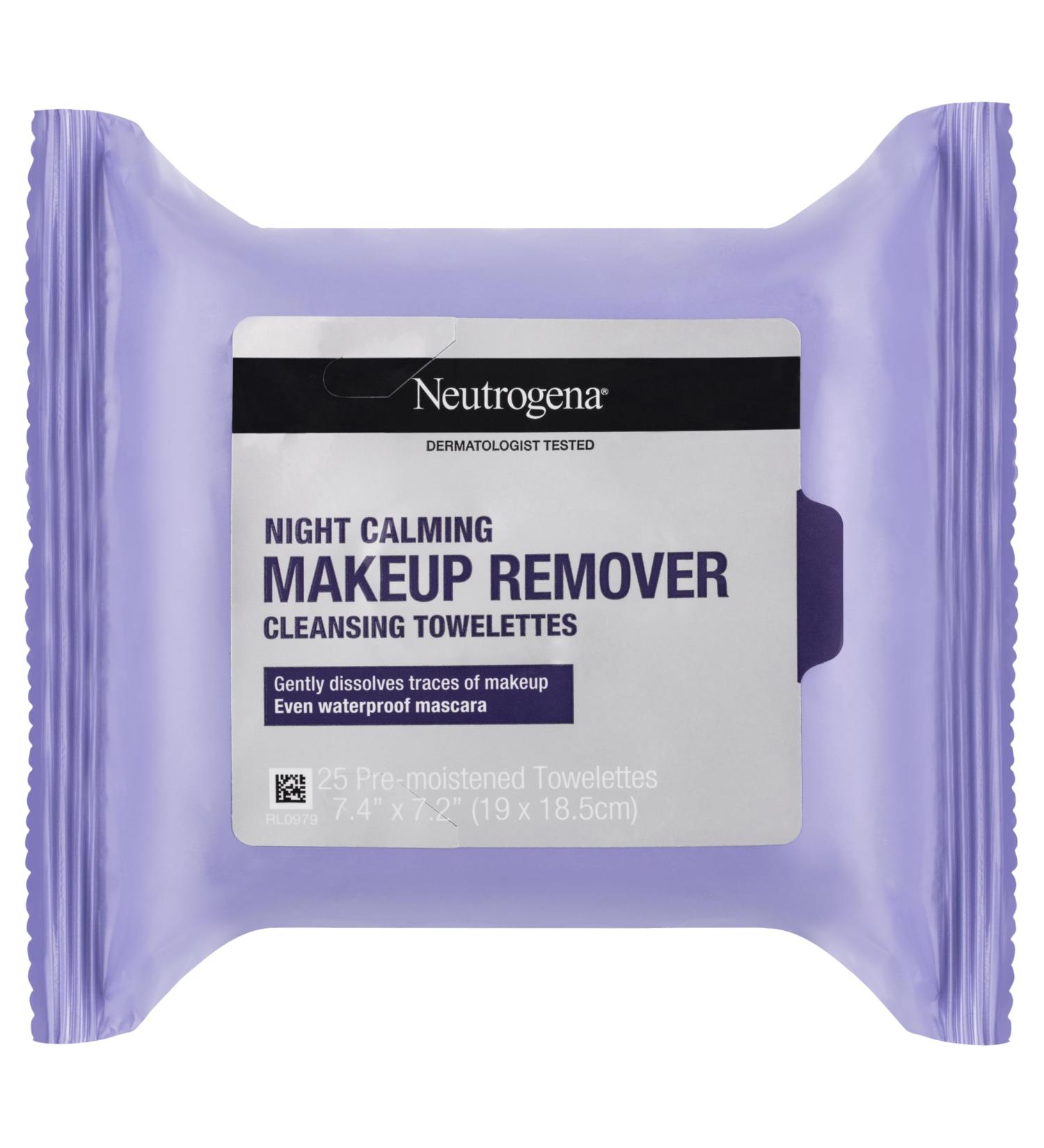 Neutrogena Night Calming Cleansing Makeup Remover Wipes - Alcohol-Free Face Towelettes for Dirt Oil & Waterproof Mascara 25 Count - Buy Online on GoSupps.com