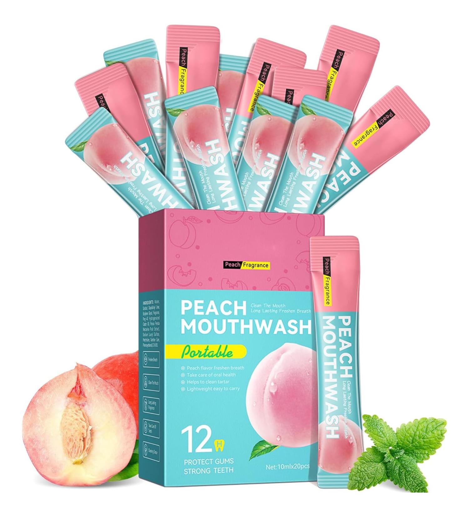 Mouthwash Lot de 20 rince-bouche jetables et portables pour une haleine fra che prot ge les dents et nettoie la bouche pratique pour les d placements (p che) - Buy Online on GoSupps.com