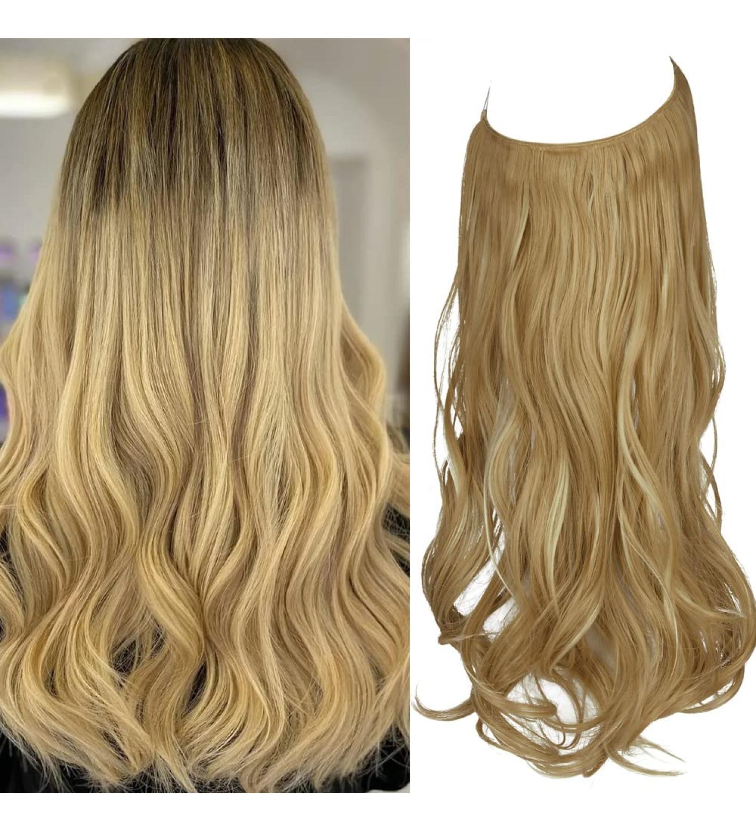 Halo Wavy Curly Synthetic Hair Extensions 18Inch 4.3 Oz Dirty Blonde - Heat Resistant Fiber - No Clip Hidden Wire for Women - OMGREAT - Buy Online on GoSupps.com