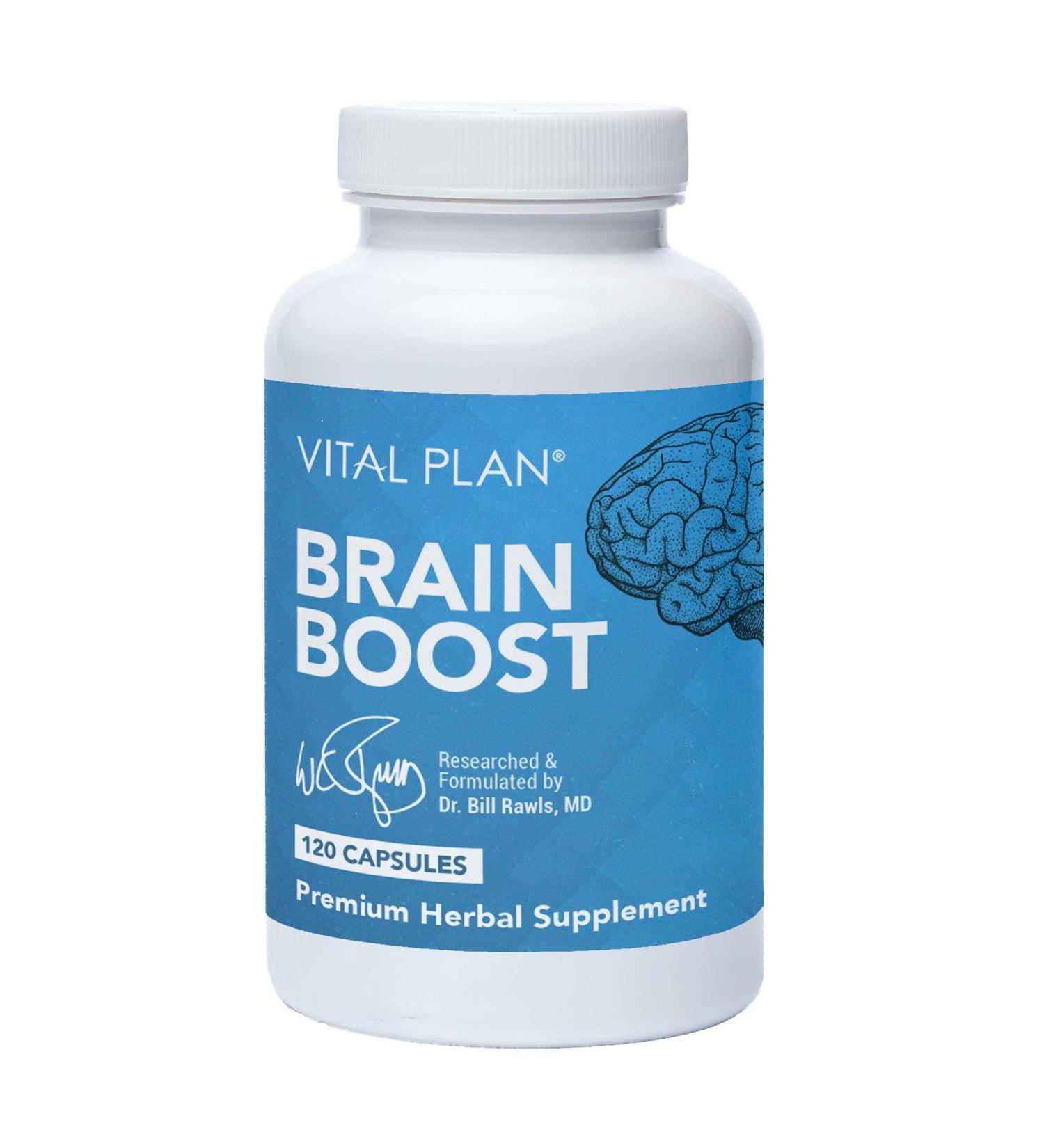 Vital Plan Brain Boost Supplement by Dr. Bill Rawls | Brain Boosting Capsules with Lions Mane, Cats Claw, Bacopa, Sensoril Ashwagandha, & Ginkgo Biloba - Buy Online on GoSupps.com