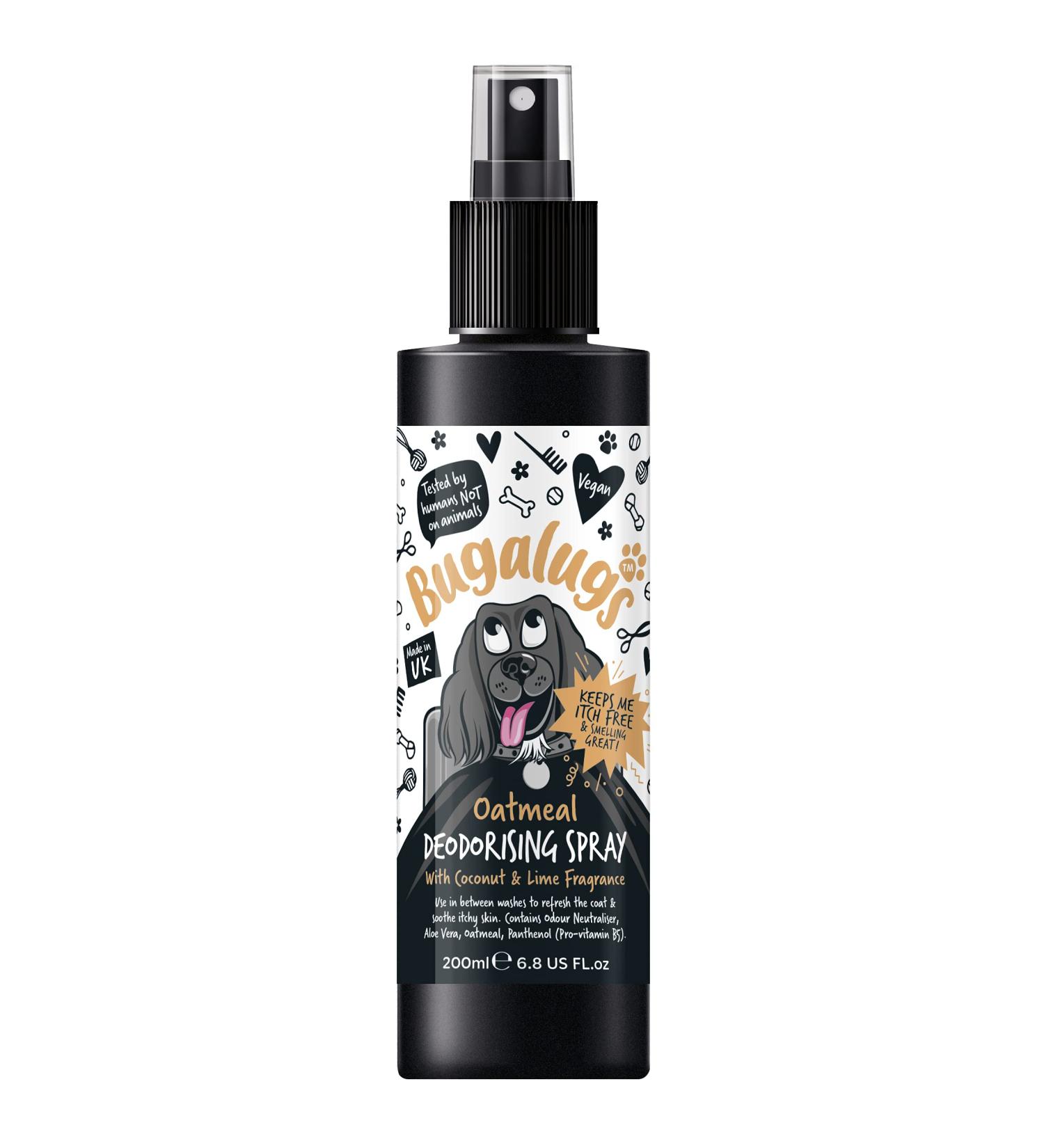 BUGALUGS Oatmeal Dog deodorant deodorising spray with Coconut & Lime scent dog perfume spray with odour neutraliser - vegan dog cologne dog grooming odour eliminator use with oatmeal shampoo Spray 200ml - Buy Online on GoSupps.com