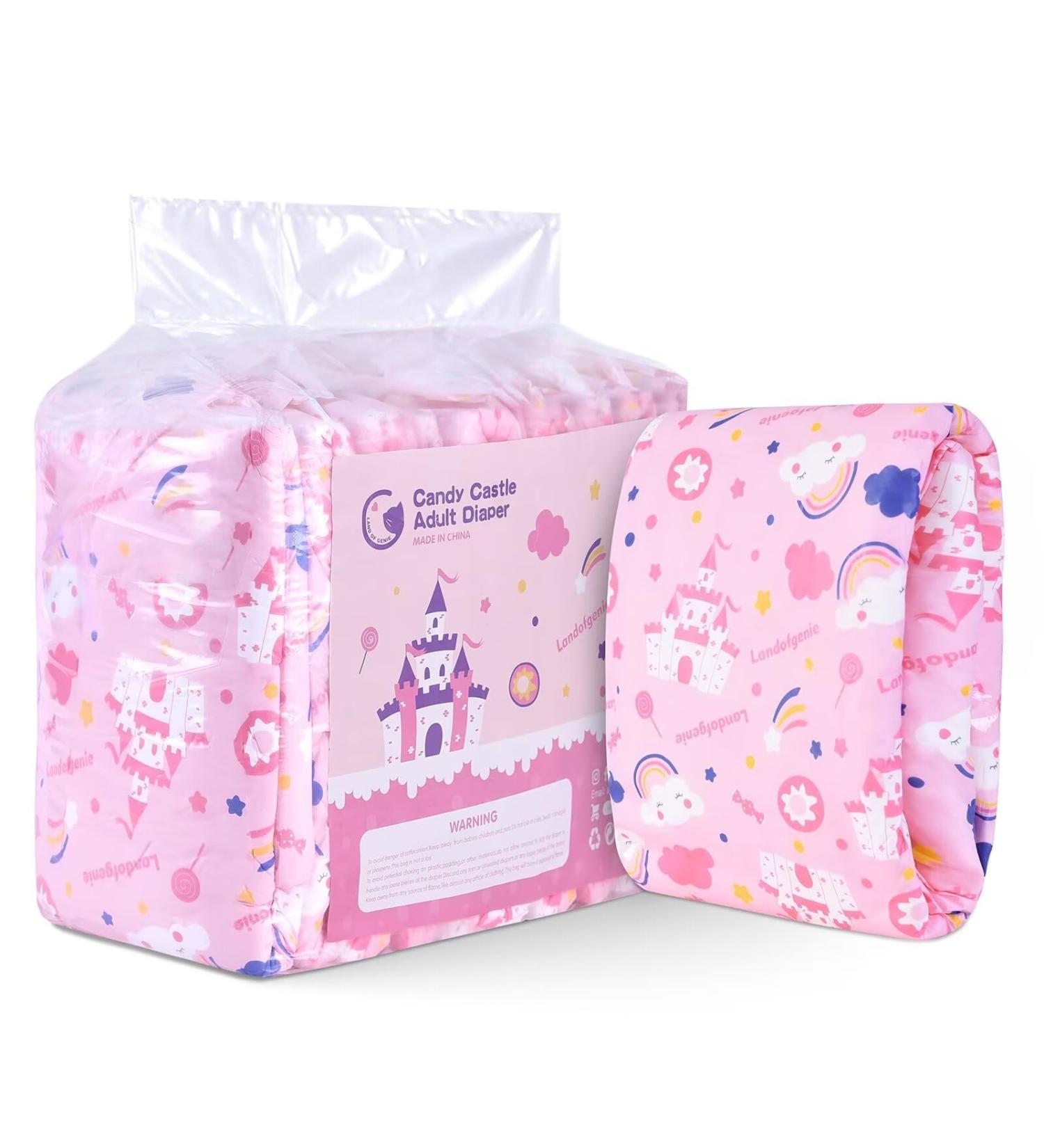Landofgenie Adult Diapers - Pink Printed Medium Size (28-38) - 10 Pieces - Comfortable Nighttime Underwear for Adults - Buy Online on GoSupps.com
