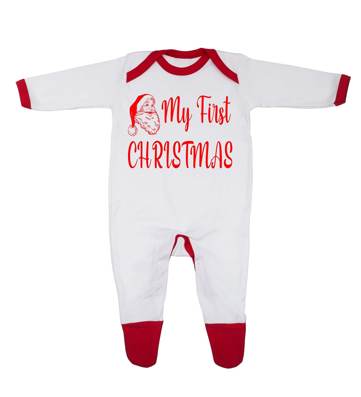 My First Christmas Sleepsuit | Baby Boy Girl Unisex 0-3 Months | 100% Combed Cotton | White/Red Trim - Buy Online on GoSupps.com