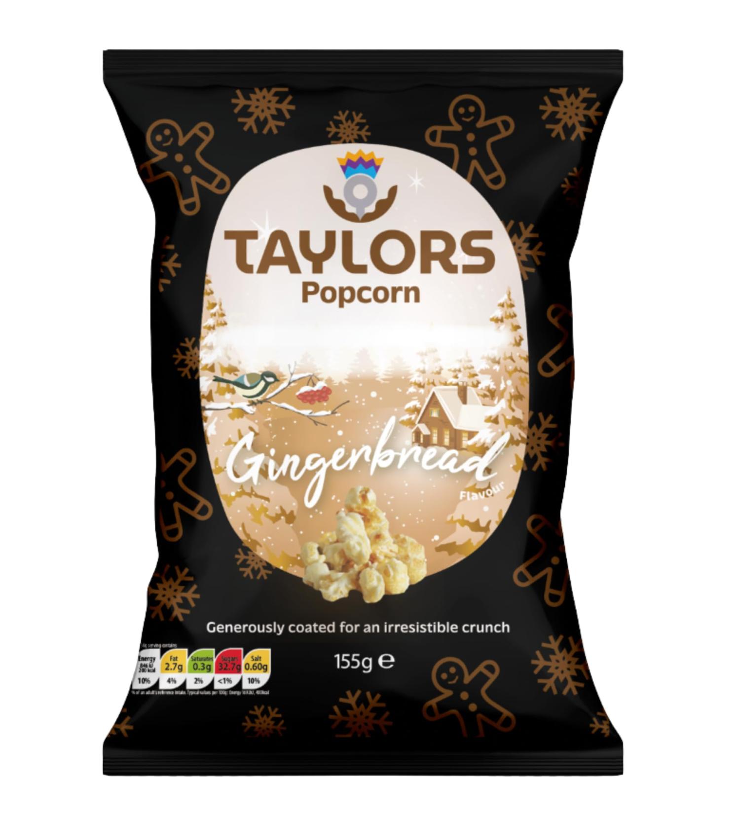 Popcorn by Taylors Snacks | Gingerbread Flavour Toffee Coated Popcorn Share Bags | Christmas Snacks | Gluten Free | Hand-Popped to Perfection | 8 x 155g Bags - Buy Online on GoSupps.com