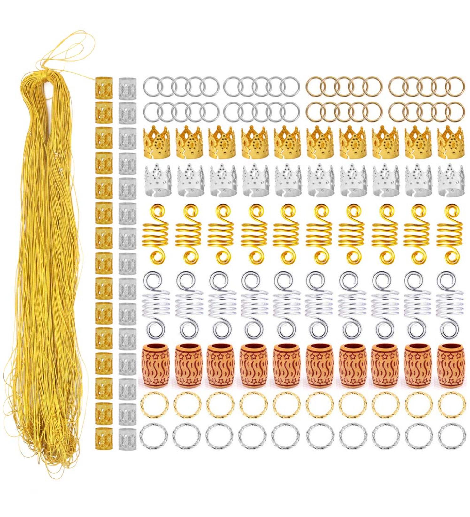 140 Pieces Hair Jewelry Rings Aluminum Hair Accessories with 100m Metallic Cord Hair Coil Dreadlocks Hair Braid Rings Cuffs Hair Braiding Beads Hair Braids Accessories - Buy Online on GoSupps.com