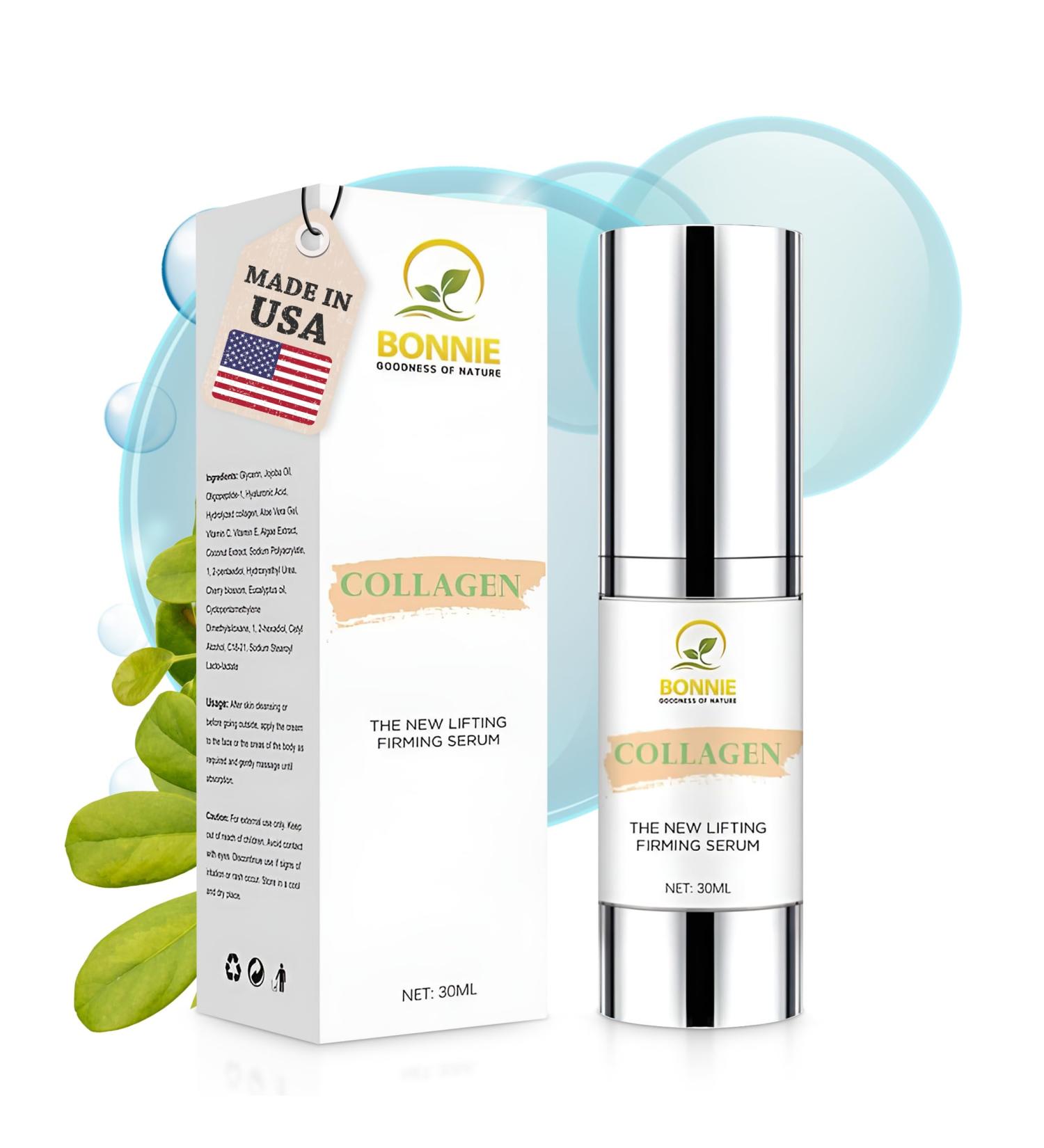 Collagen Face Serum (30 ml) Made in USA with Jojoba Oil Cherry Blossom Algae Extract & Aloe Vera - Moisturizer Lifting & Firming Formula for Face & Neck for Elasticity Hydration & Smoothness - Buy Online on GoSupps.com
