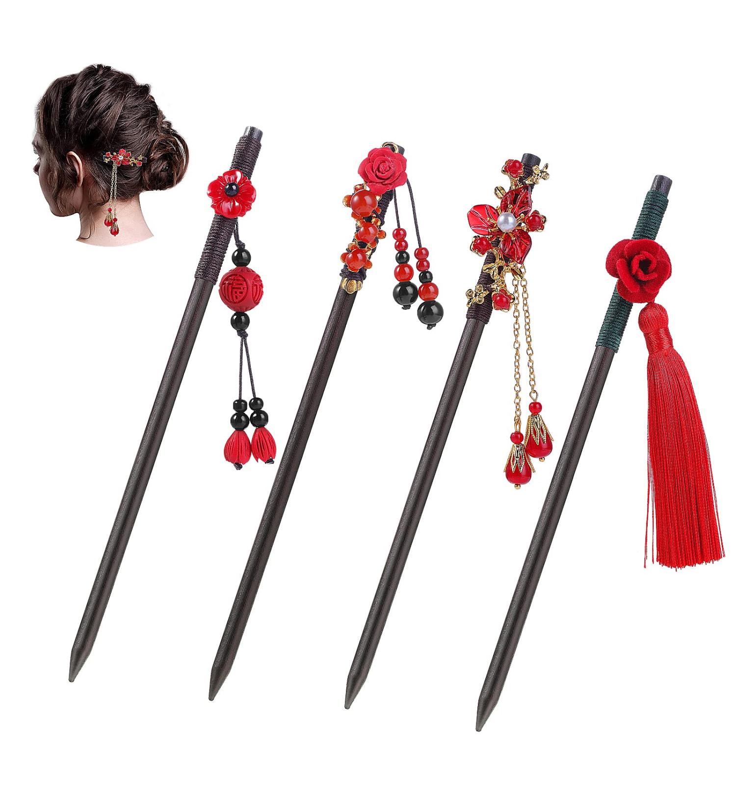 Molain 4-Piece Handmade Wooden Hair Pins - Vintage Flower Hair Sticks for Women & Girls - Buy Online on GoSupps.com