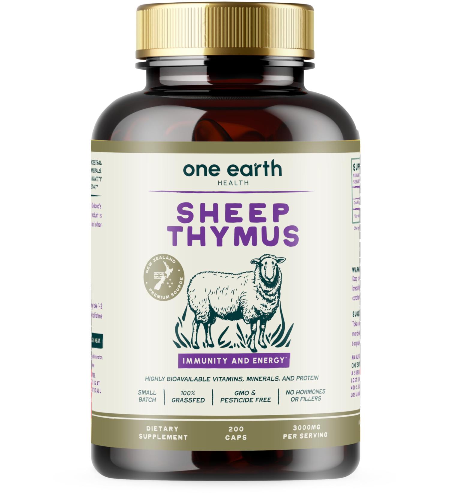 One Earth Health Grass Fed Thymus - New Zealand Sourced Thymus. 3 000mg per Serving 200 Count - Buy Online on GoSupps.com