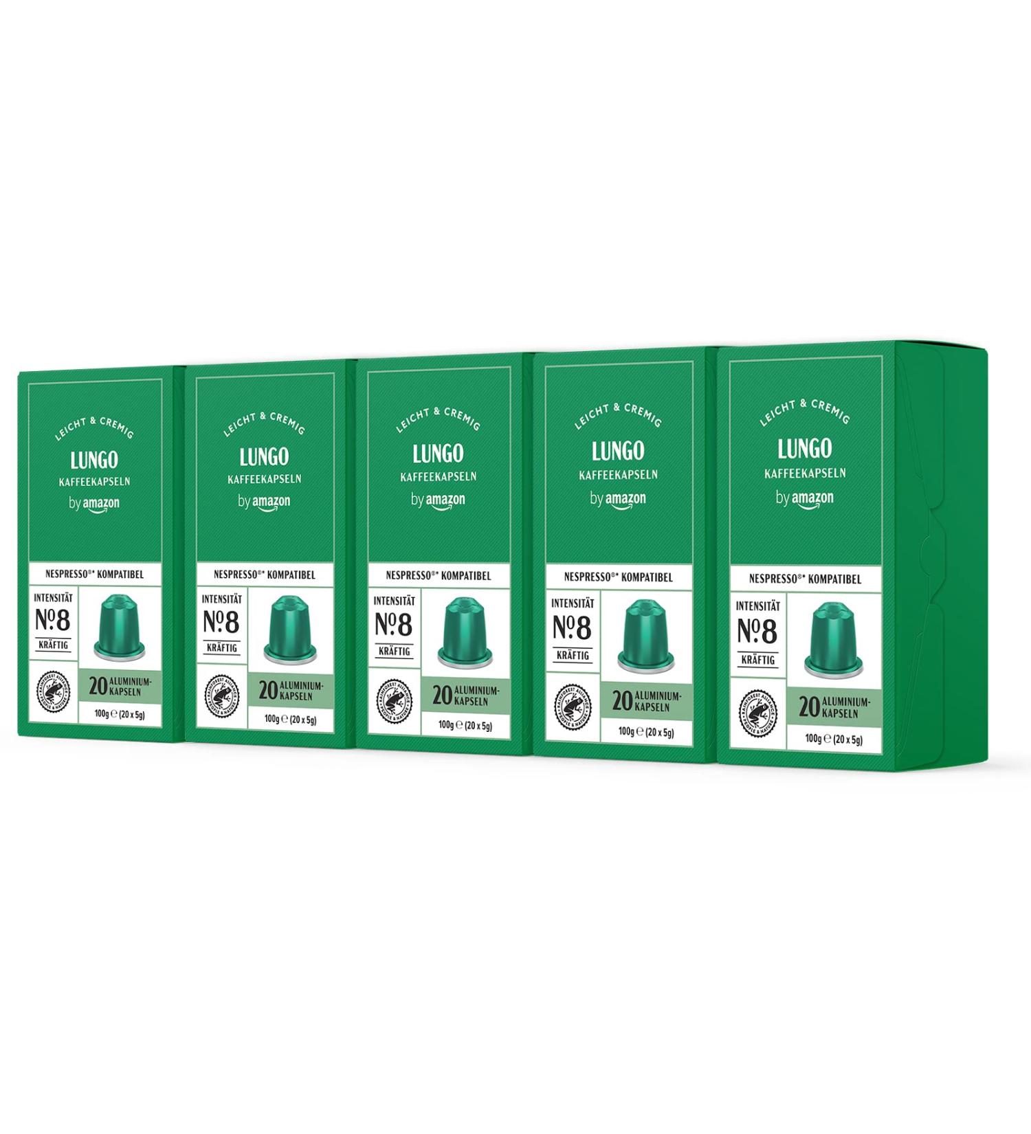 Buy By Amazon Lungo Nespresso Compatible Coffee Capsules - 100 Aluminum Capsules Medium Roast Rainforest Alliance Certified - 5 Packs - Buy Online on GoSupps.com