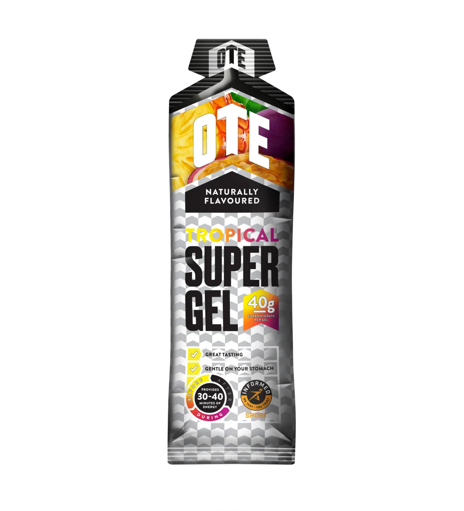 OTE Super Gel Energy Gels Running & Cycling - 40g Carbohydrates with Electrolyte Balance - Box of 12 (Tropical) - Buy Online on GoSupps.com