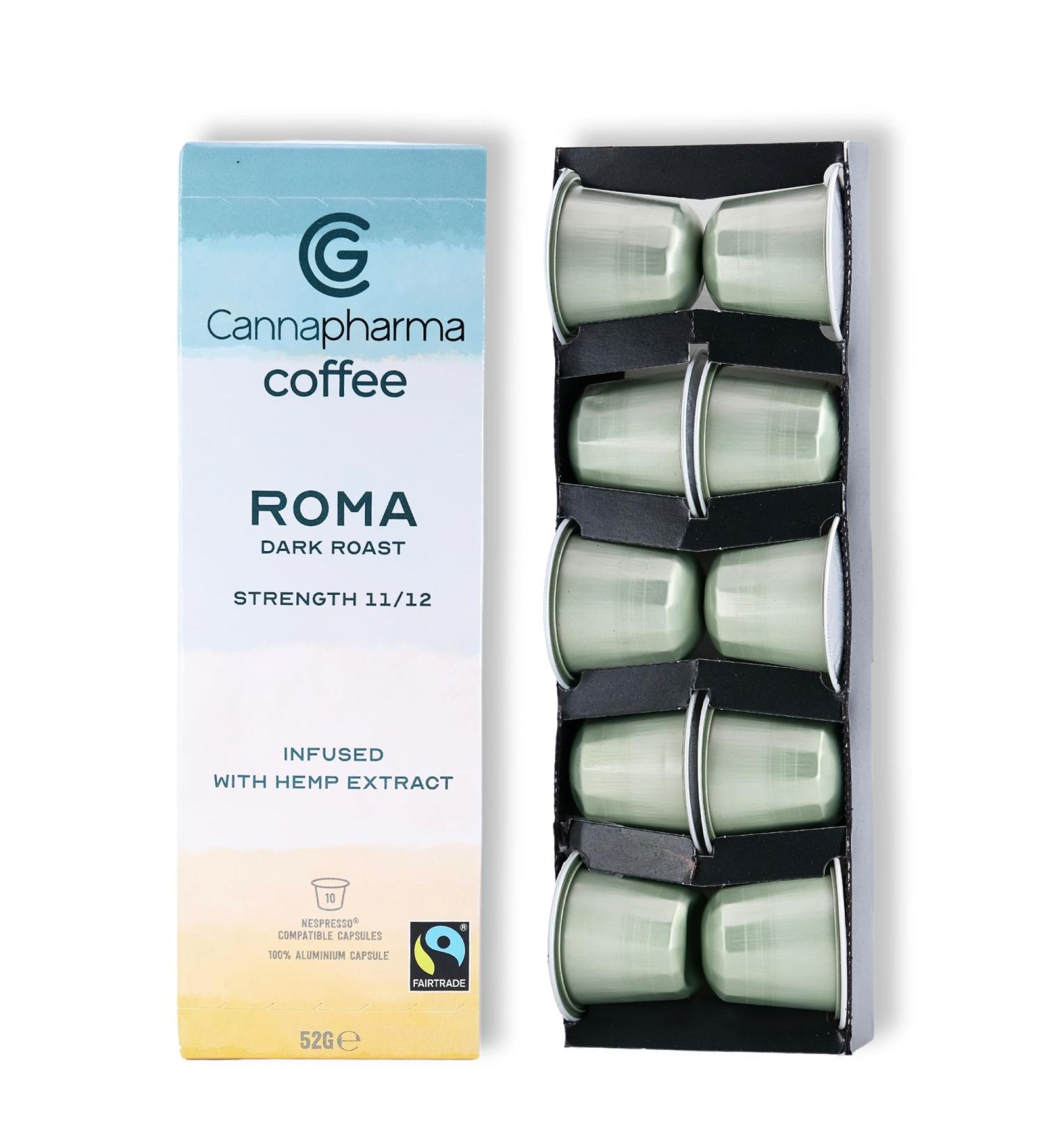 Coffee Capsules infused with Cold Pressed Hemp Seed Oil Extract Roma' Dark Roast Arabica Coffee Pack of 10 Coffee Pods Nespresso Compatible - Buy Online on GoSupps.com