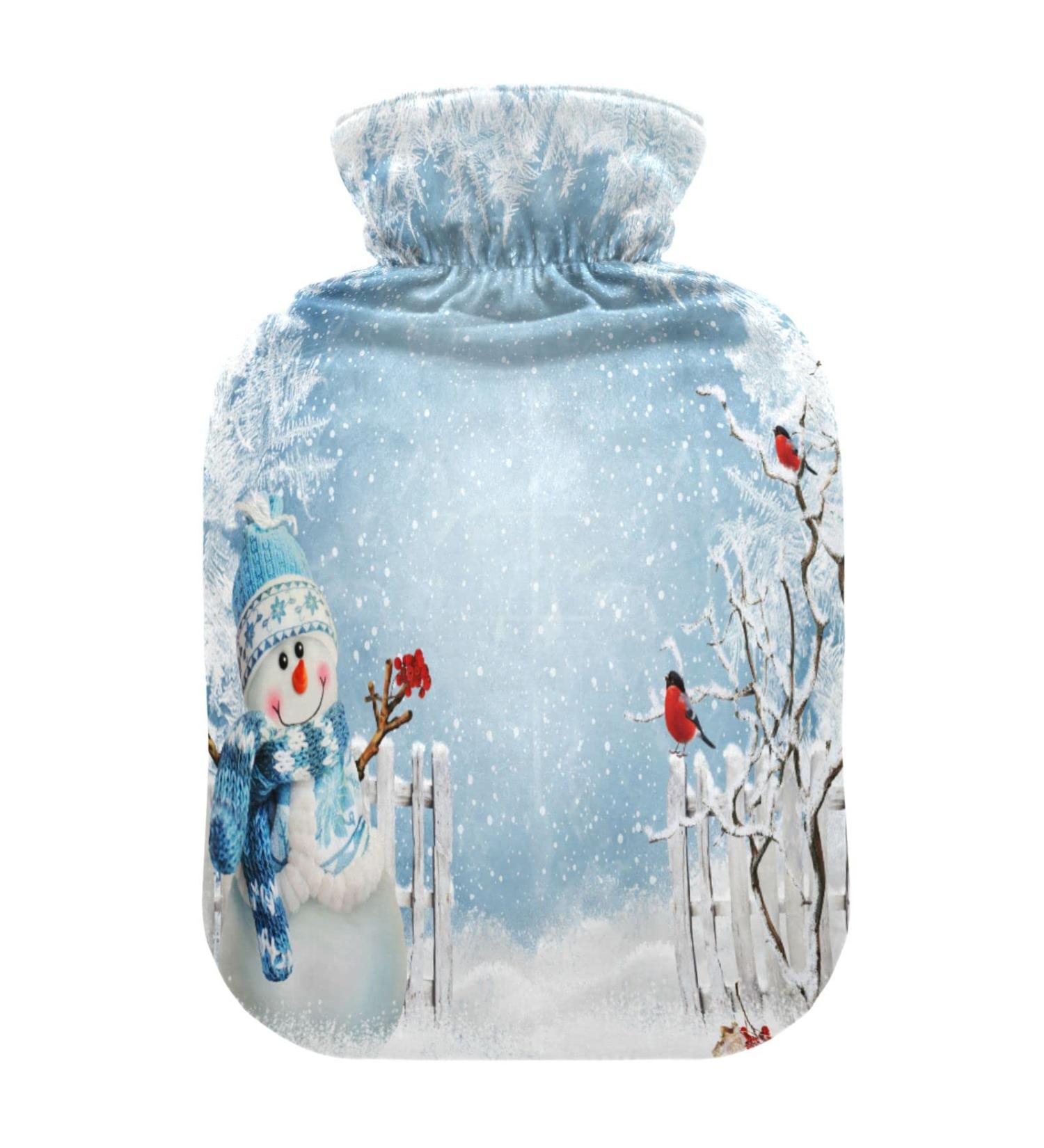Funny Christmas Snowman Hot Water Bottle - 2L Fleece Cover for Warm & Cold Compress - Winter Forest Gift - Buy Online on GoSupps.com