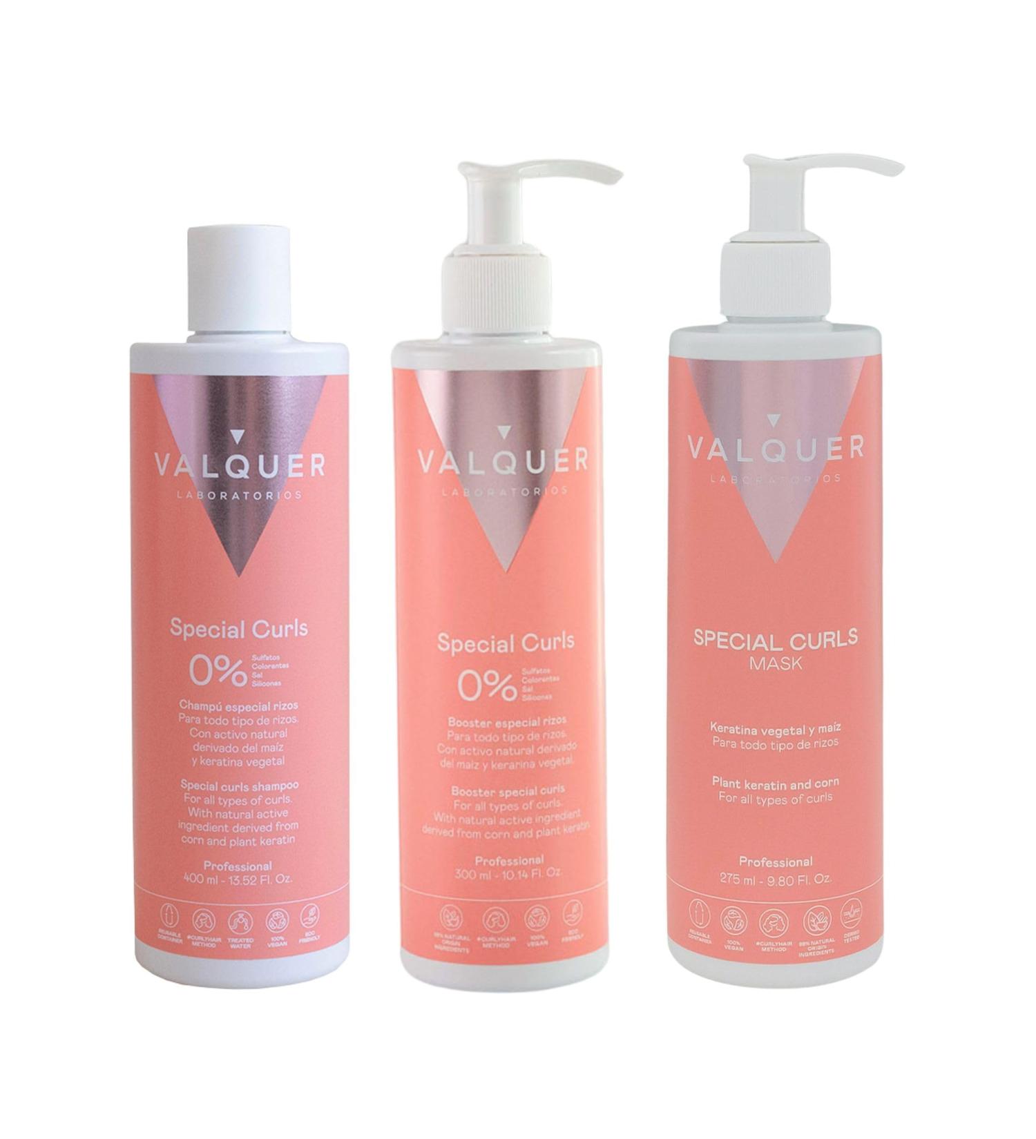 Valquer Professional Curly Method Pack Shampoo 400 ml + Mask 290 ml + Booster 300 ml Special Curls Curly Hair Sulfate Free Salt Free. Up to 96% natural origin - Buy Online on GoSupps.com