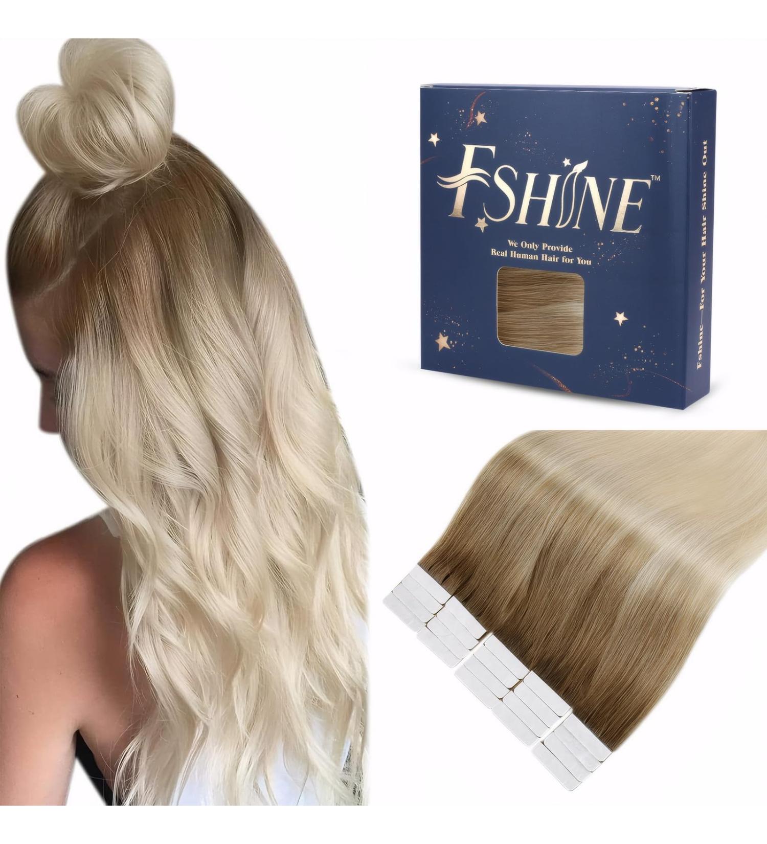 FSHINE Tape-In Real Hair Extensions 35cm | 20 Pieces 50g Dark Brown to Ash Brown with Balayage | #3/8/613 - Buy Online on GoSupps.com