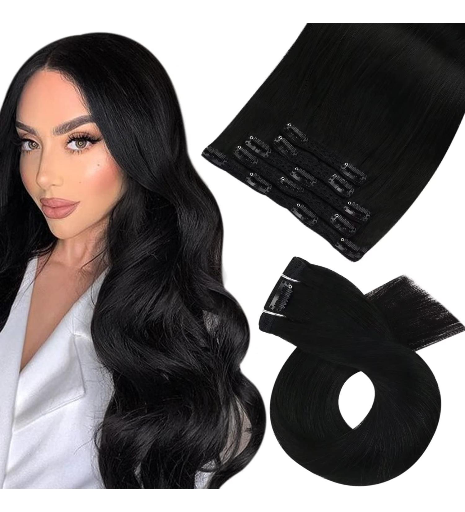 Moresoo 10 Inch Jet Black Clip in Human Hair Extensions - 5 Pieces/70g #1 - 25cm - Buy Online on GoSupps.com
