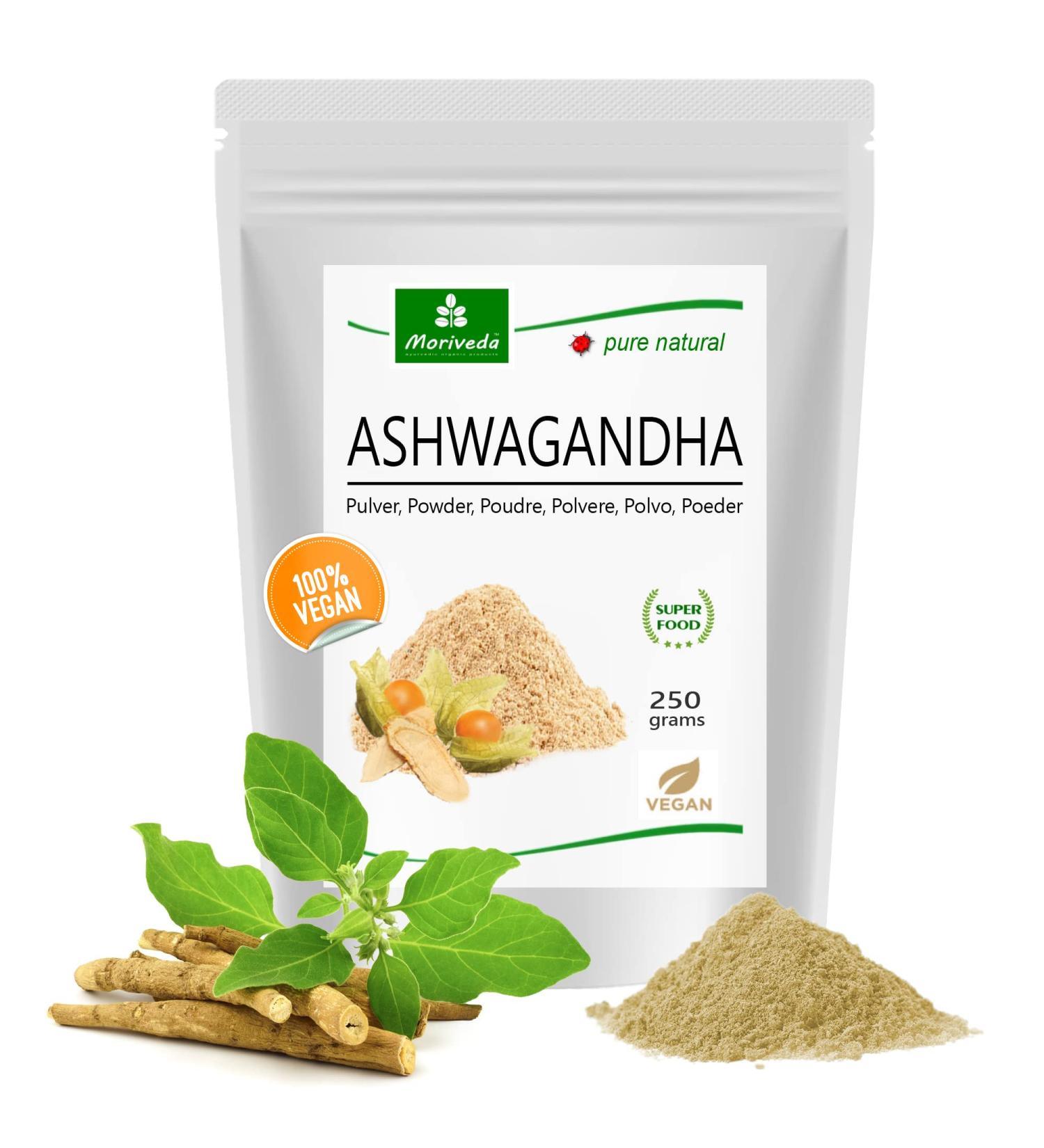 Ashwagandha Powder 250g - 100% Pure Indian Sleep Berry - Vegan Gluten-Free Superfood - Moriveda - Buy Online on GoSupps.com