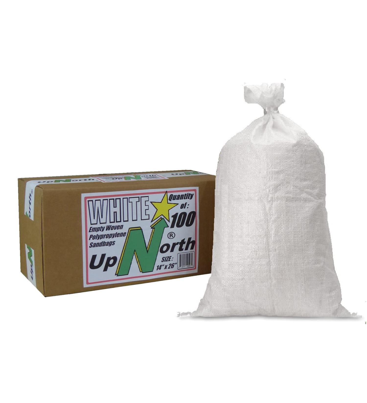 UpNorth Sandbags Box of 100 - Empty Woven Polypropylene Sand Bags with Ties - UV Protection - 14x26 White - Buy Online on GoSupps.com