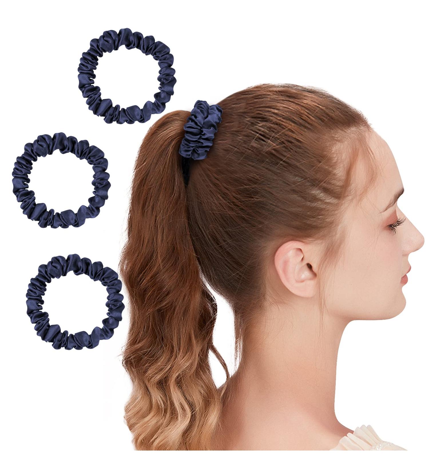 Shop Olesilk 3-Set 100% Silk Hair Ties - Navy Blue Scrunchies & Elastic Bands for Luxurious Hair Care - Buy Online on GoSupps.com