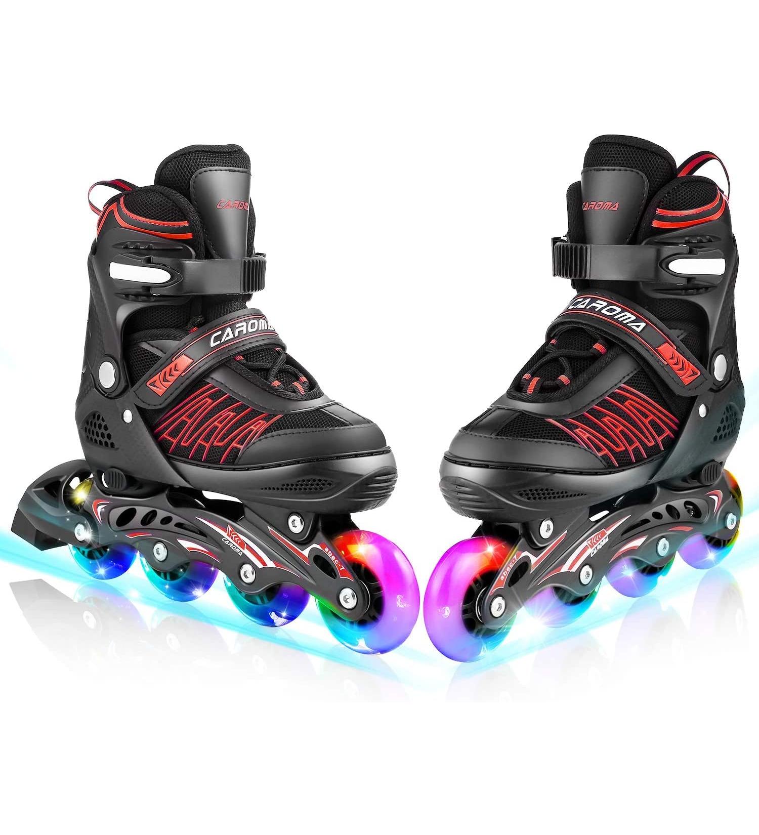 Caroma Adjustable Inline Skates with Light Up Wheels - Red Medium - Big Kid Size | Outdoor & Indoor Roller Blades for Kids, Youth, and Adults - Beginner Friendly - Buy Online on GoSupps.com
