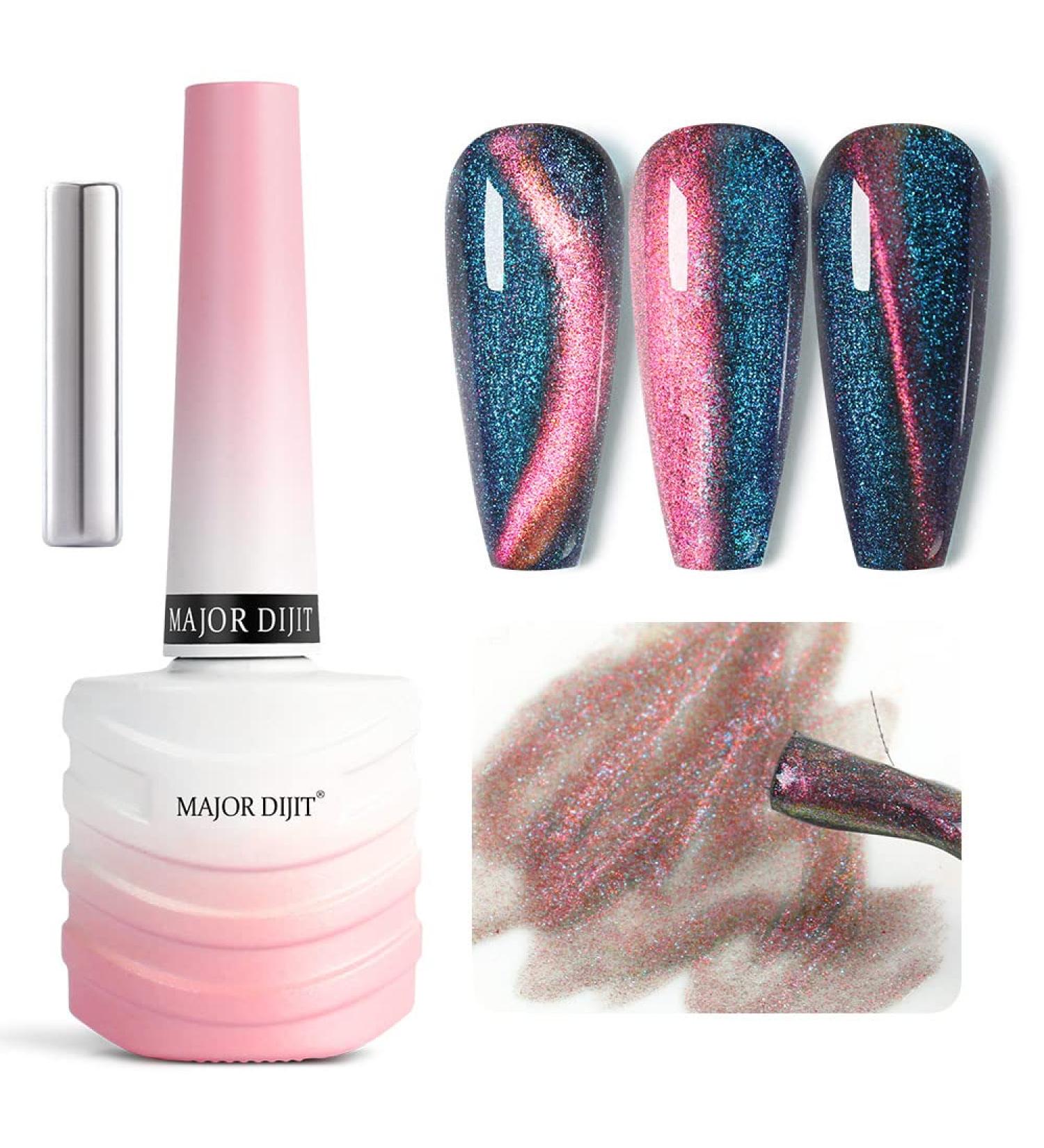 Cat Eye Gel Nail Polish - Glitter Soak Off 15ml - Blue & Pink | Magnet Stick & Holographic Nail Art - Buy Online on GoSupps.com