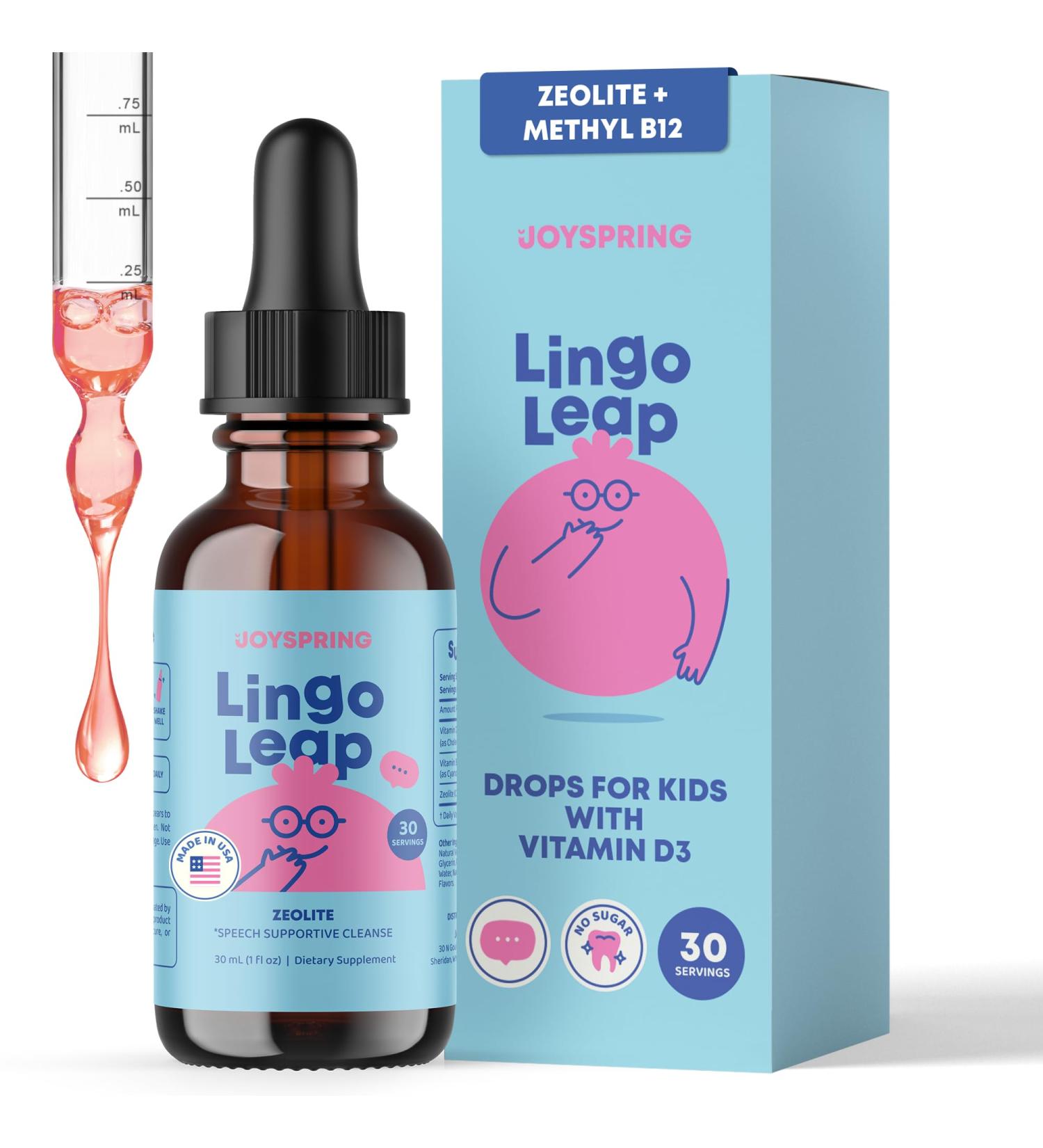 JoySpring LingoLeap Liquid Kids Formula with Zeolite Clinoptilolite Methylated B12 & Vitamin D3 | Gentle Daily Support for Kids Wellness | Ages 3+ | (1fl oz) 30 Servings - Buy Online on GoSupps.com