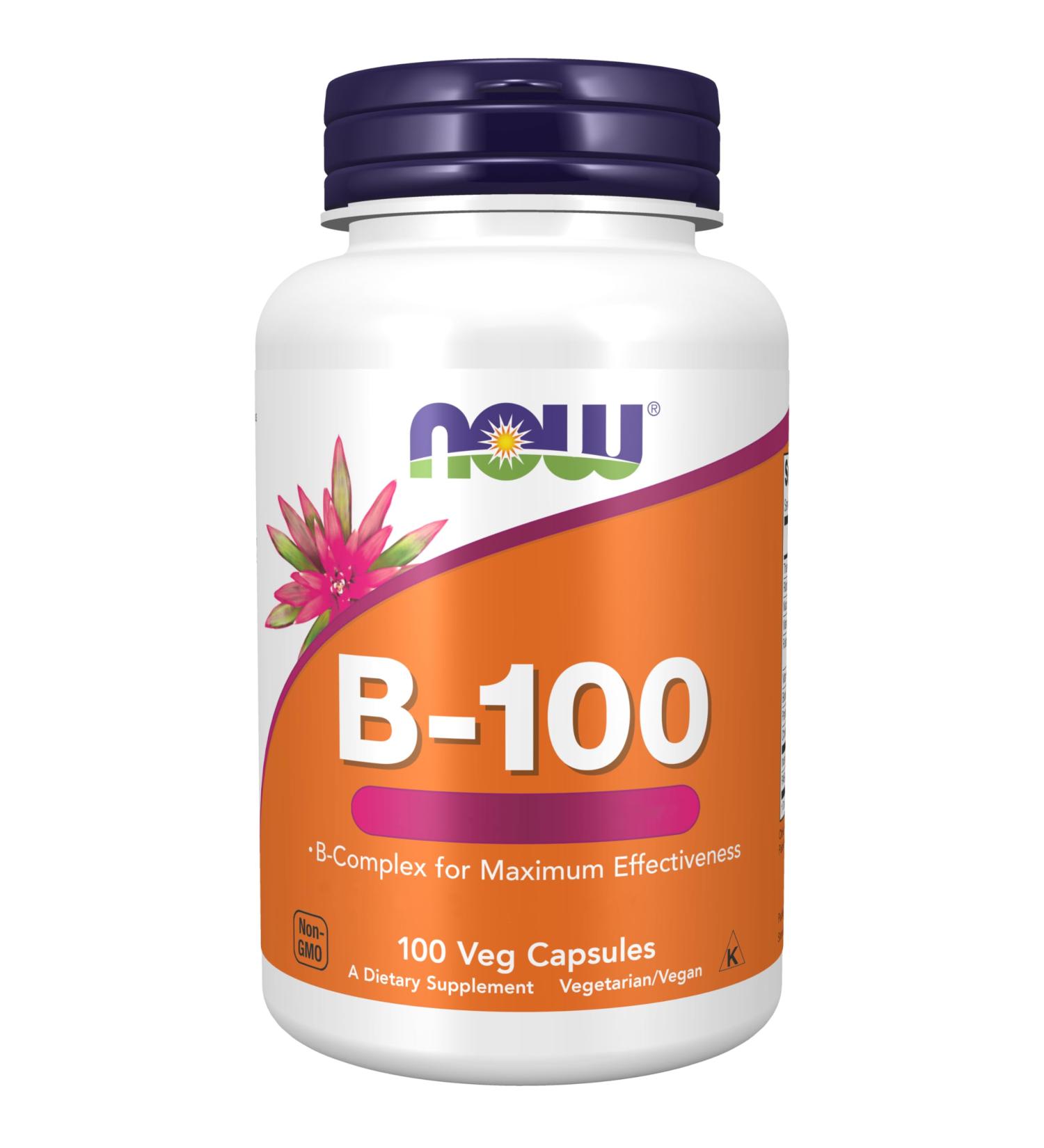 Now Foods B-100 Vitamin B Complex - High-Dose Vegan Capsules Gluten-Free & Non-GMO - 100 pieces - Buy Online on GoSupps.com