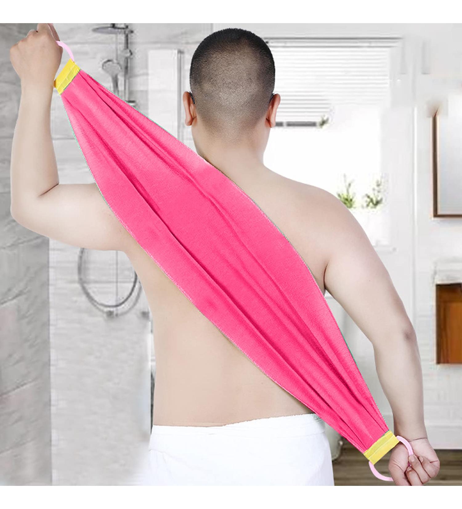 Exfoliating Bath Washcloth - Deep Cleansing Back Scrubber for Men & Women | Long Shower Scrubber with Handles (Pink) - International Shipping Available - Buy Online on GoSupps.com