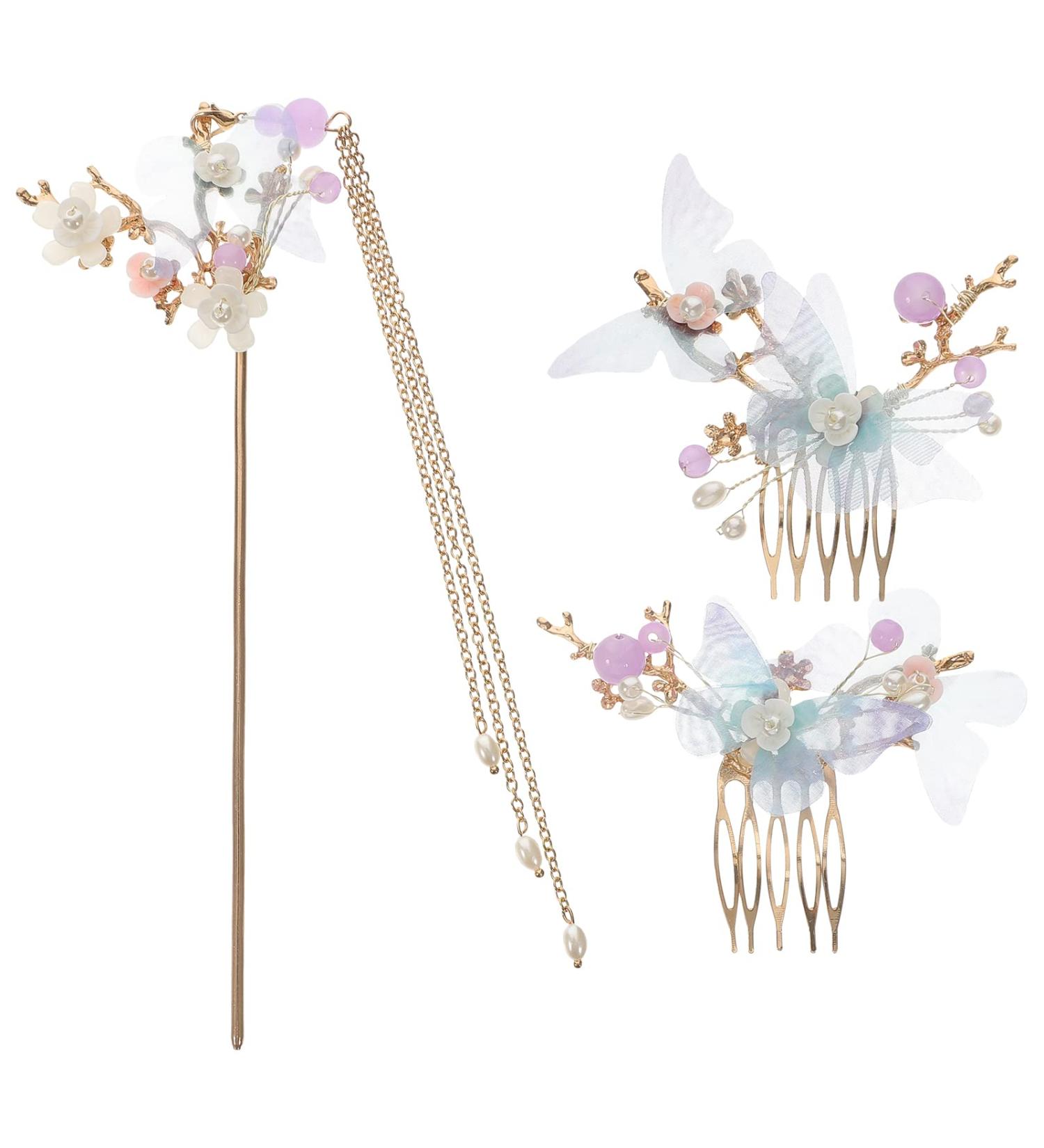 Minkissy Rhinestone Pearl Flower Hair Stick Hair Comb Chinese Hair Chopsticks Vintage Tassel Hair Pin Chignon Pin Chopsticks Hair Styling Accessories for Women - Buy Online on GoSupps.com