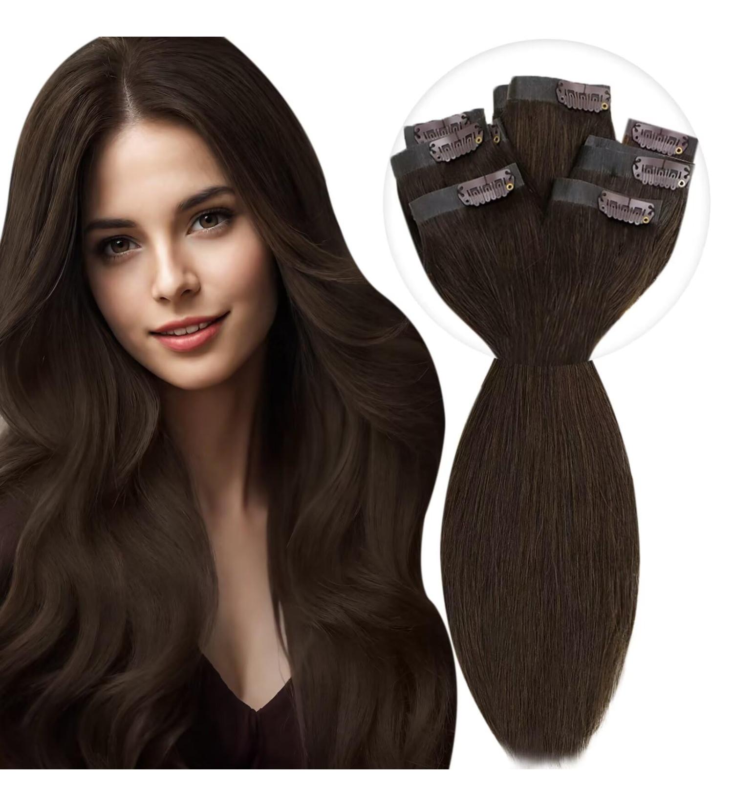 Vivien Darkest Brown Clip-In Real Hair Extensions | Remy Hair 18 Inch 7pcs/120g - Premium Quality Brown Hair Extensions - Buy Online on GoSupps.com