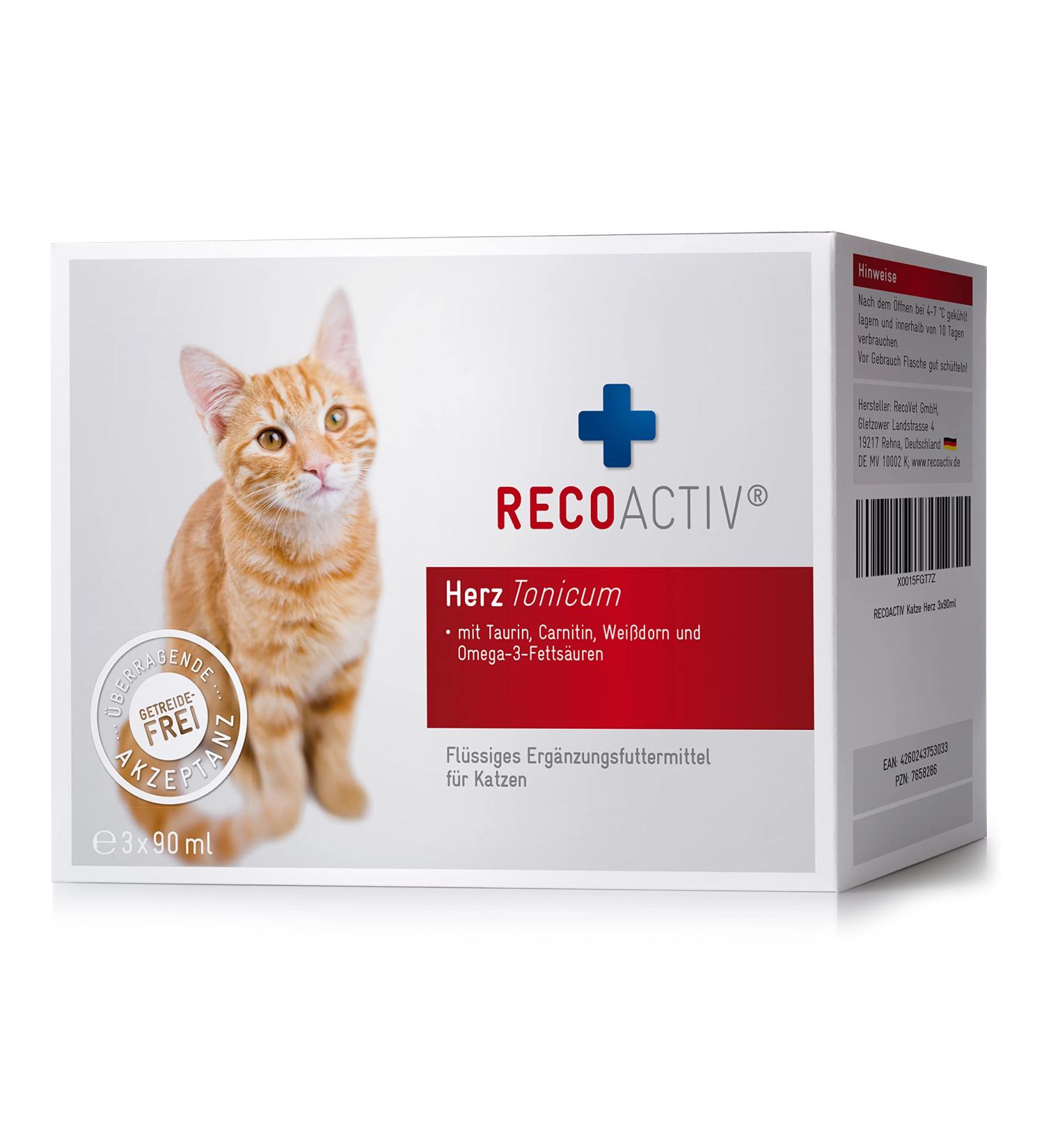 Recoactive Heart Tonic for Cats - 3x90ml Supplement for Cardiac Health Taurine & Omega-3 - Buy Online on GoSupps.com