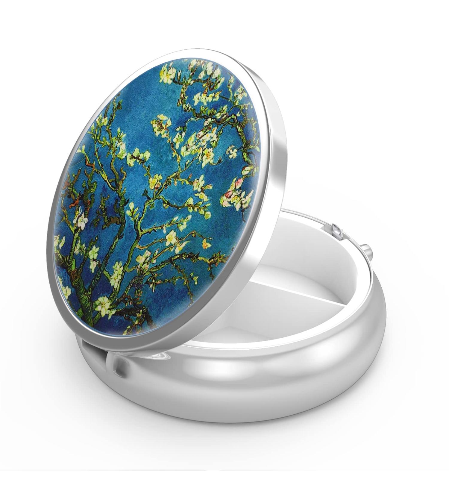 Portable 3-Compartment Pill Organizer - Van Gogh Almond Blossom Design | Unique Gift for Vitamins & Medications - Buy Online on GoSupps.com