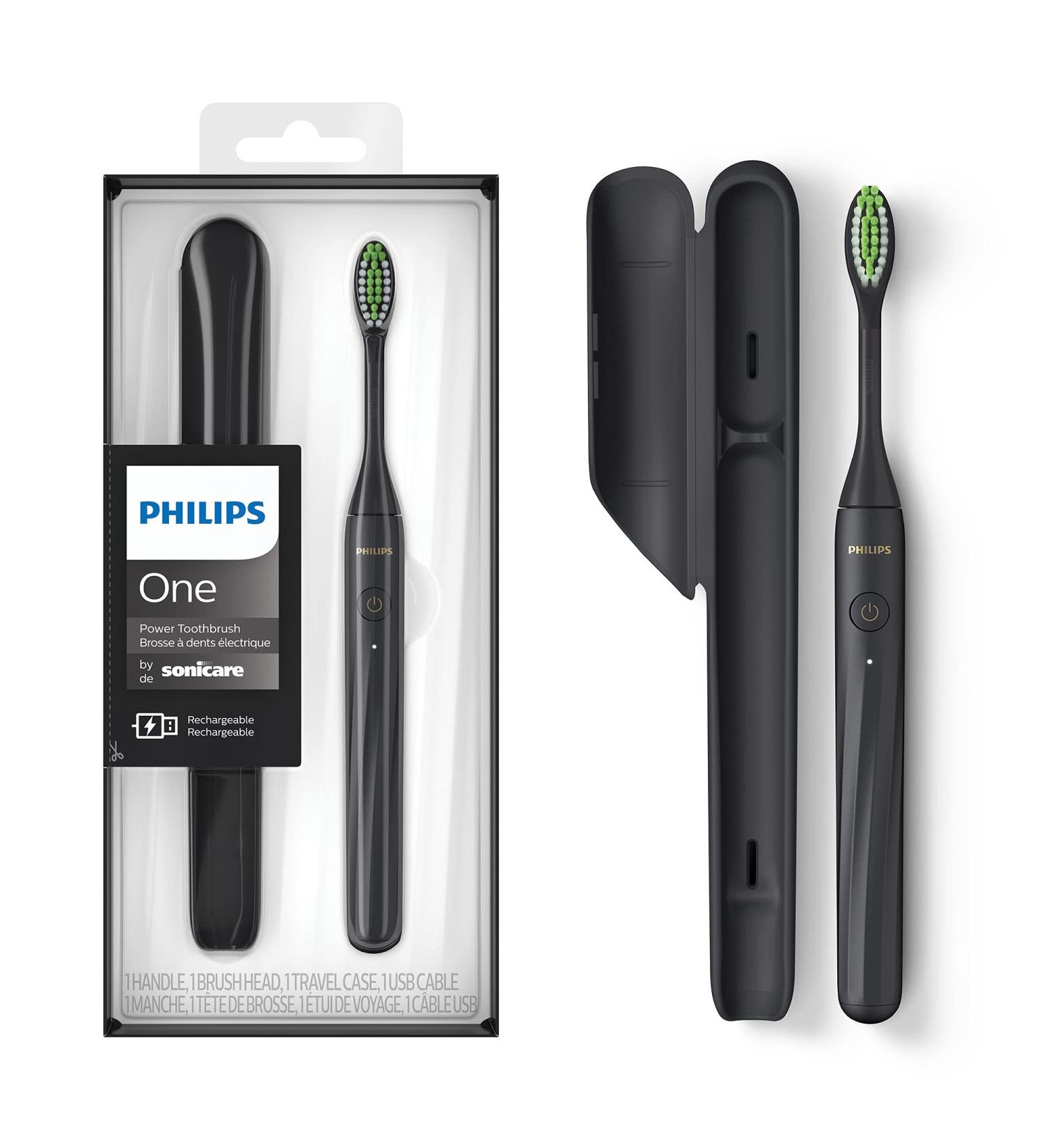 Philips One by Sonicare Rechargeable Toothbrush - Shadow Black HY1200/06 - Buy Online on GoSupps.com
