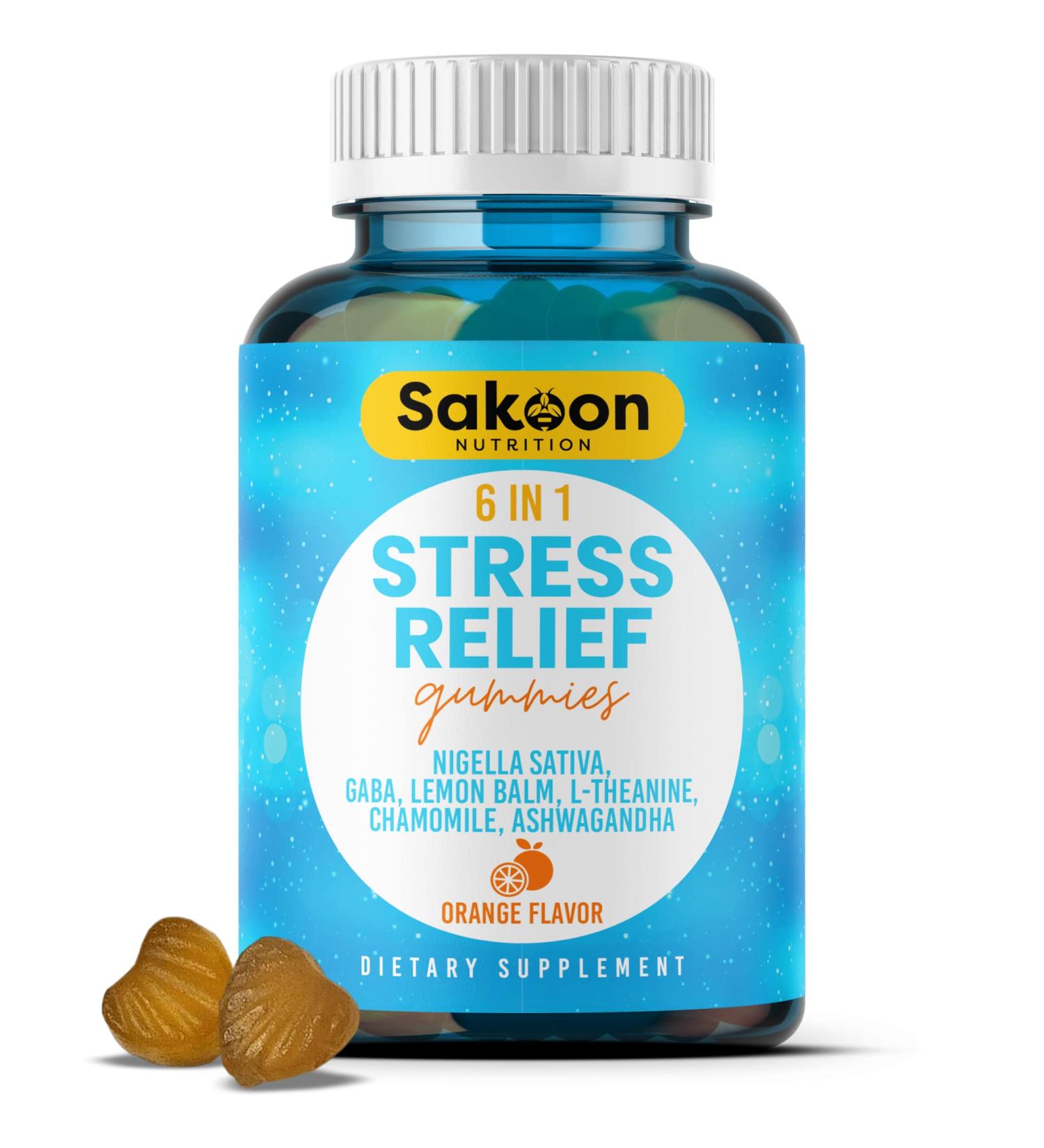 6-in-1 Stress Relief Gummies 60ct with Ashwagandha, GABA, and L-theanine for Relaxation and Improved Sleep - Immunity and Wellness Support - Buy Online on GoSupps.com