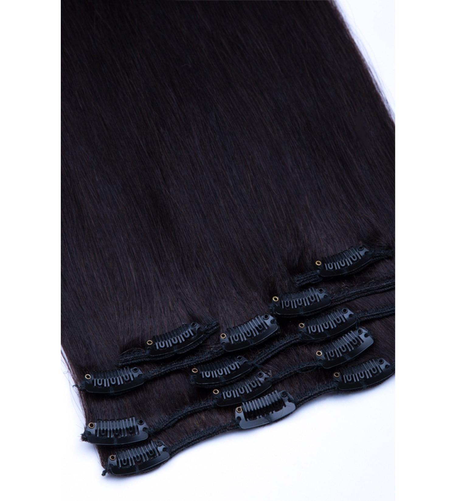 Shop 80cm Clip-In Extensions Real Hair Set - #1B Black Brown - High-Quality 100% Remy Hair for Glamorous Look | Glamxtensions - Buy Online on GoSupps.com