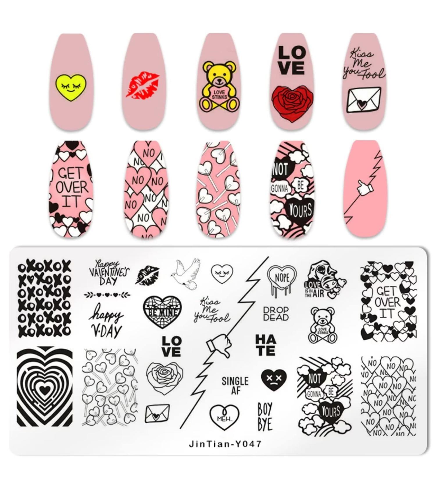 RUNRAYAY Love Style Nail Art Stamping Template Heart Lip Word Bear Image Nail Plates Nail Supplies 1Pc Mix Pattern Vintage Nail Templates for Printing Stencil Tools - Buy Online on GoSupps.com