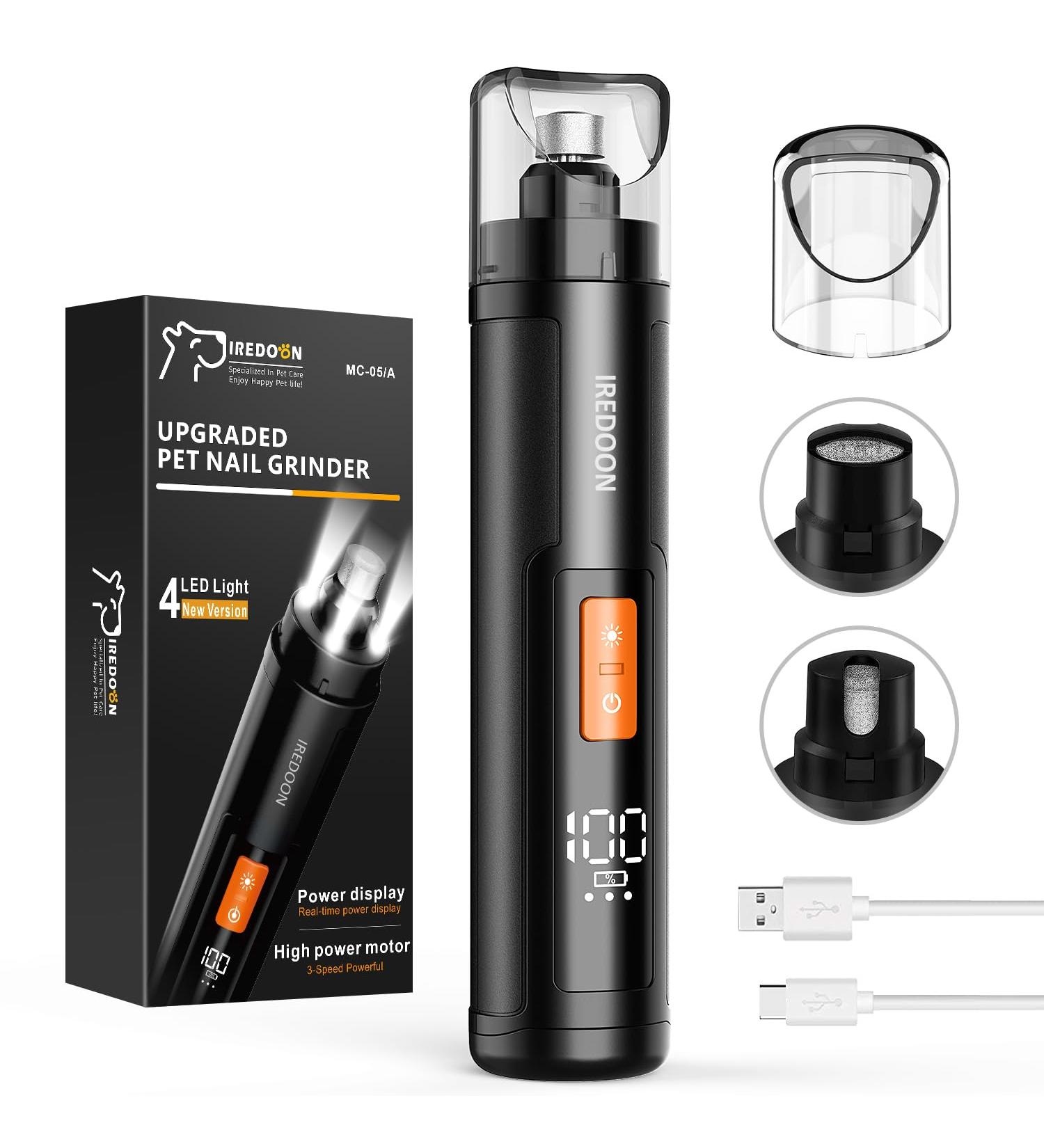 IREDOON Dog Nail Grinder Upgraded - Professional 3-Speed Electric Pet Nail Grinder for Painless Paws Grooming - Suitable for Small to Large Dogs - Black - Buy Online on GoSupps.com