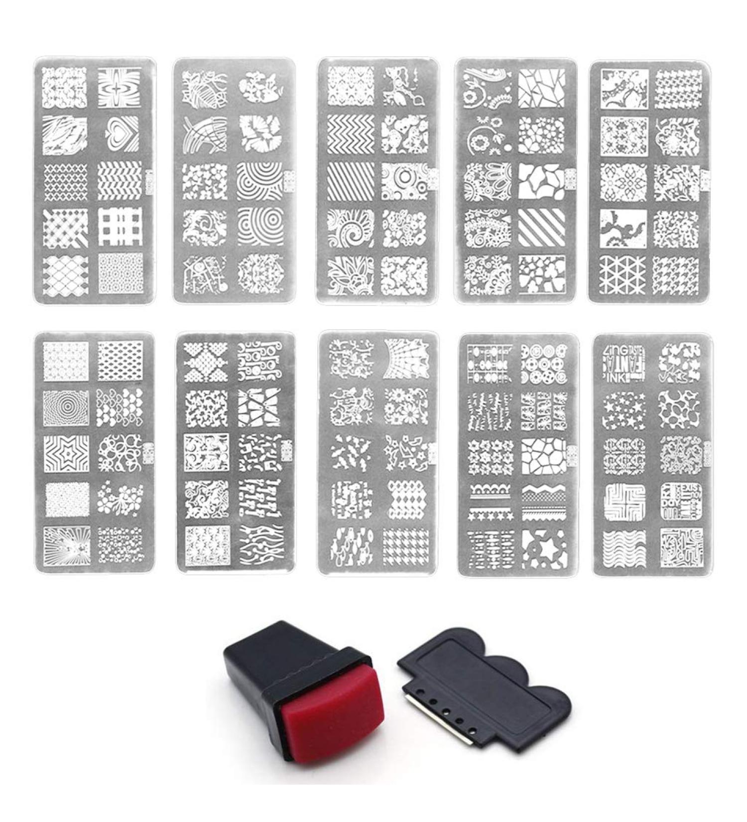 PULABO Nail Art Stamping Kit 1 Stamping Plate +1 Stamper + 1 Scraper Manicure Stamping Kit Work for Nail Art Design and Decoration Template Random Adorable Quality and Practicaldurable - Buy Online on GoSupps.com