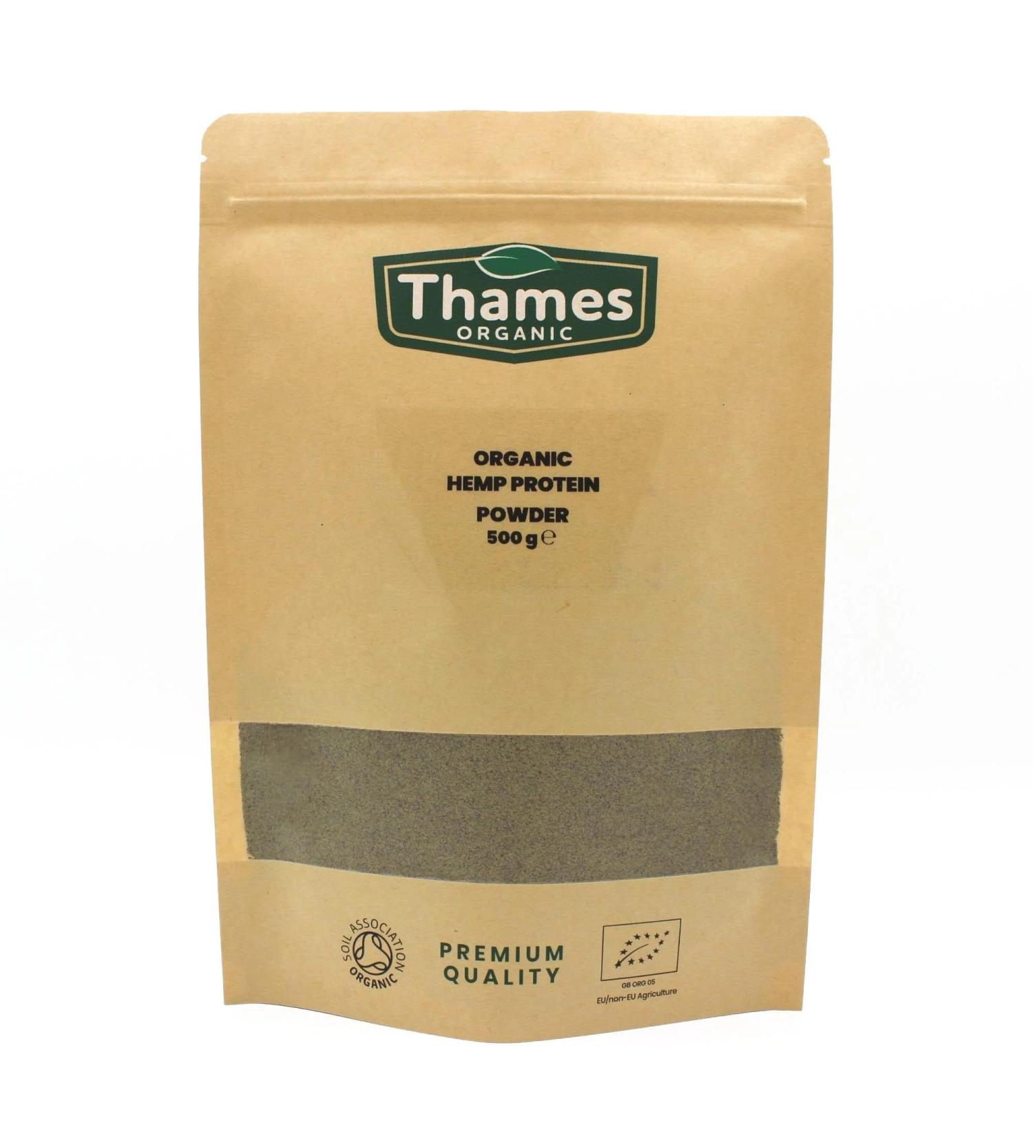 Organic Hemp Protein Powder 500g Certified Organic Non-GMO Vegan No Additives No Preservatives Resealable Bag by Thames Organic 500g - Buy Online on GoSupps.com