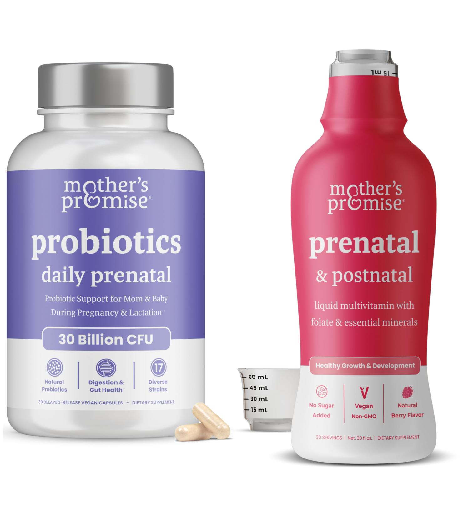 Mother's Promise Prenatal & Postnatal Multivitamin Liquid & Prenatal Probiotics Bundle - Buy Online on GoSupps.com