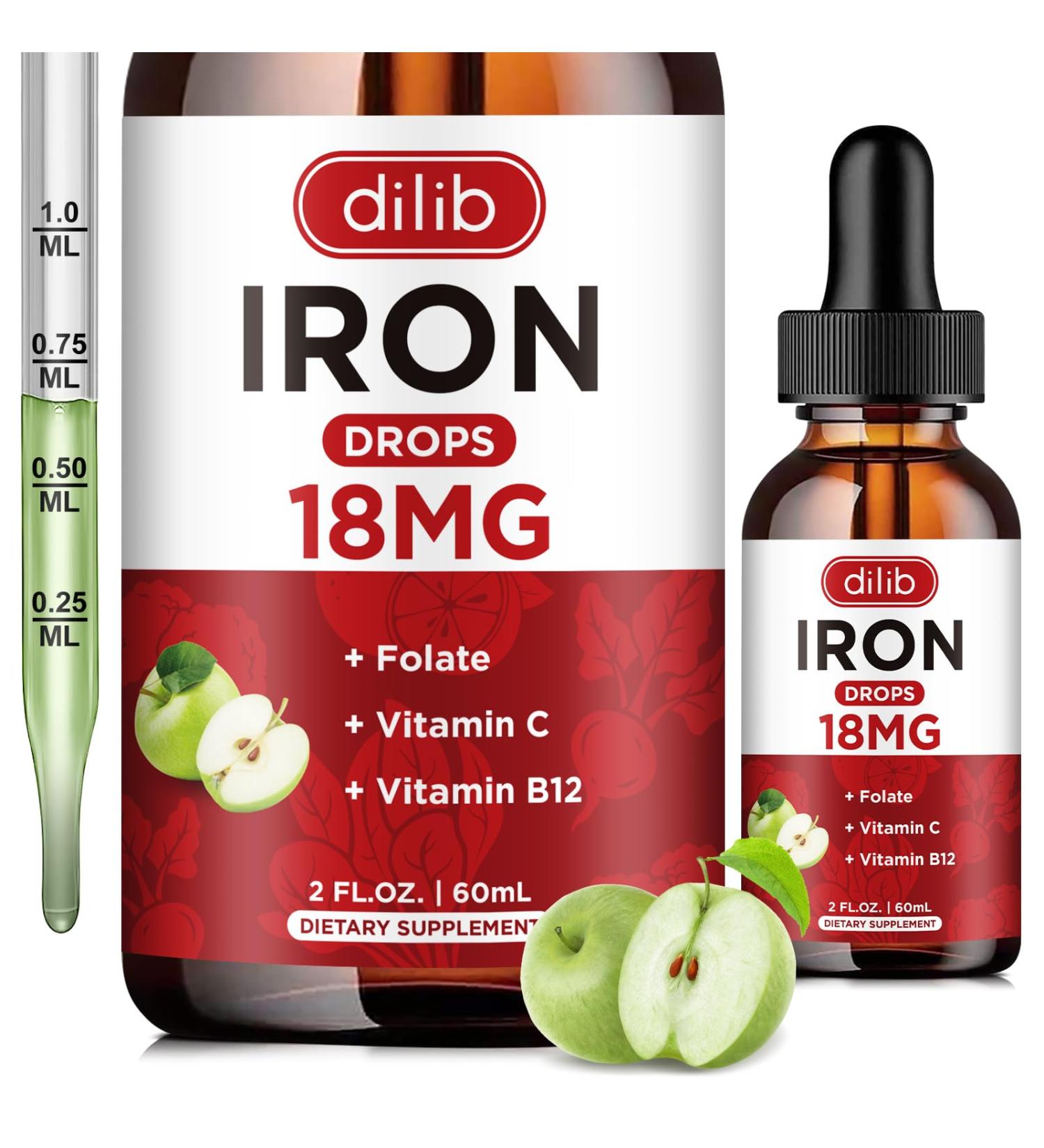 Liquid Iron Supplement for Women & Men Iron Drops Iron Supplements for Anemia with Folate, Vitamin C, B12 for Red Blood Cell Support-Green Apple Flavor, 2 Fl Oz Green Apple 2 Fl Oz (Pack of 1) - Buy Online on GoSupps.com