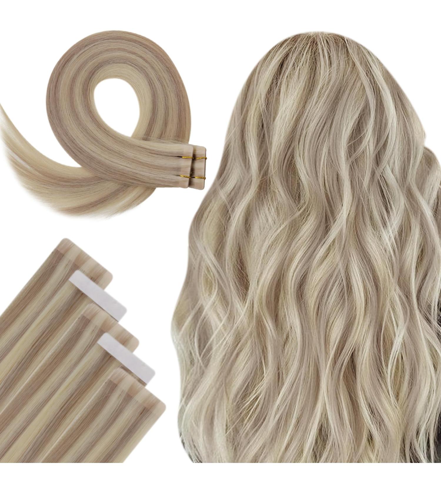 Hetto Real Hair Extensions - Tape In Blond Extensions #18/613 - 5PCs 45cm 12.5g Dark Ash Blonde Remy Hair - Buy Online on GoSupps.com