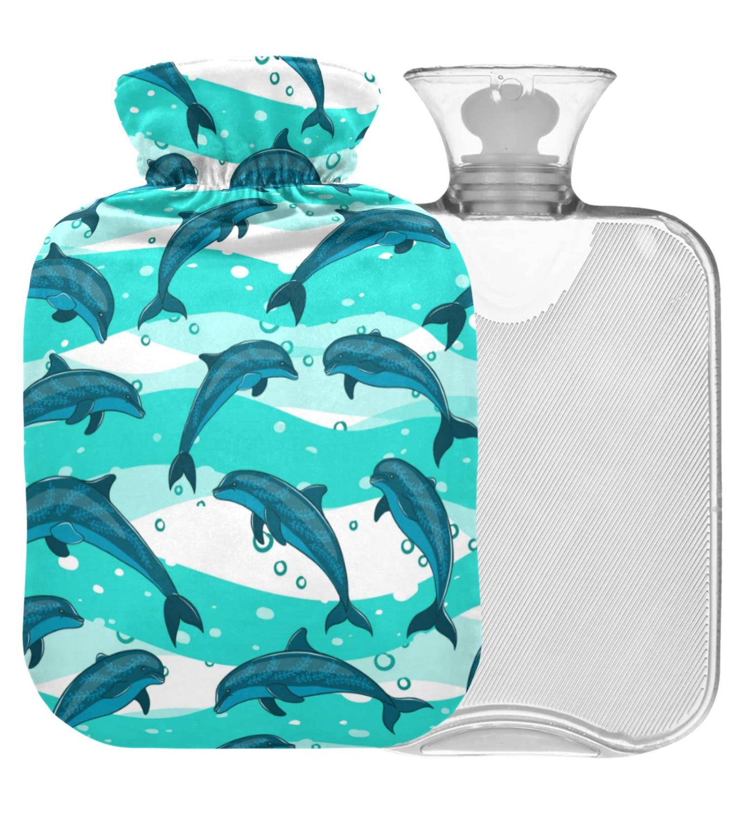 Buy Naanle Stripes Sea Delphin 2L Hot Water Bottle with Cover - Large Hot Water Bottle for Heat & Cold Therapy Pain Relief Ideal for Bed & Hand/Foot Use - Buy Online on GoSupps.com