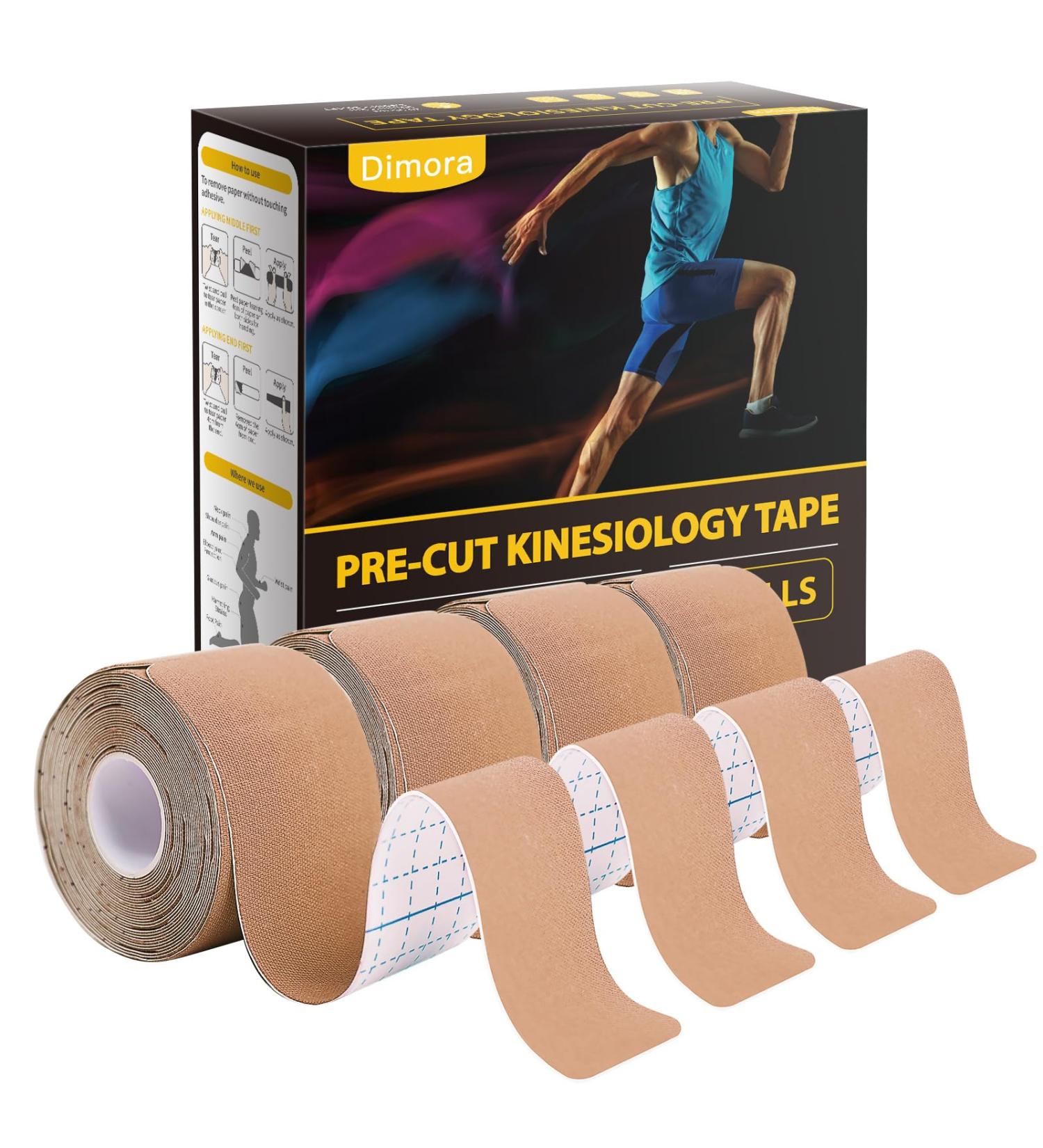 Dimora Kinesiology Tape - 4 Rolls Elastic Cotton Sports Tape 80 Precut Strips Medical Grade Muscle Pain Relief & Joint Support - Beige International Shipping Available - Buy Online on GoSupps.com