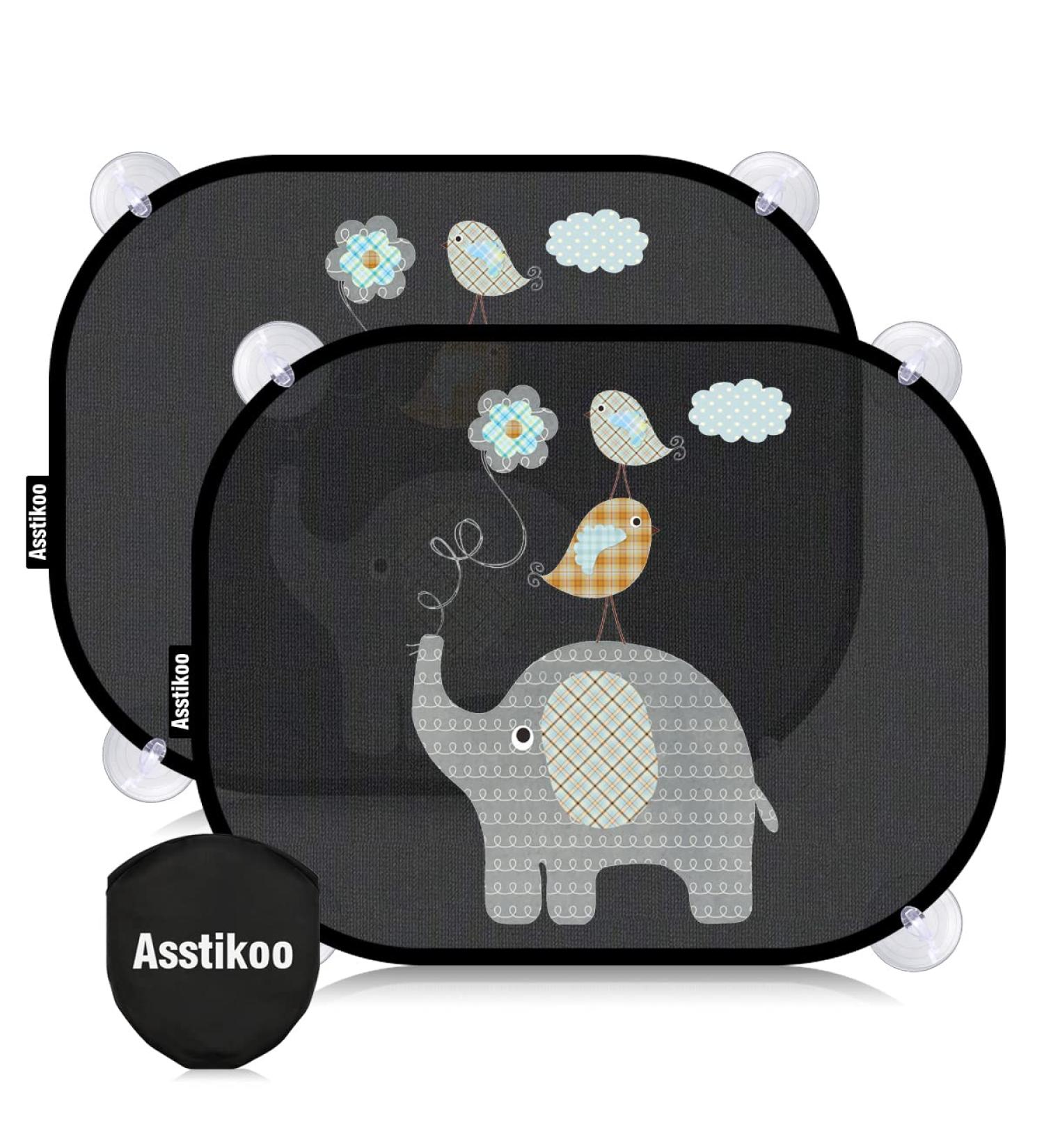 Asstikoo Car Window Shades for Baby - UV Protection Sun Visor with Cute Animal Motifs 45 x 35.5 cm - Set of 2 - Buy Online on GoSupps.com