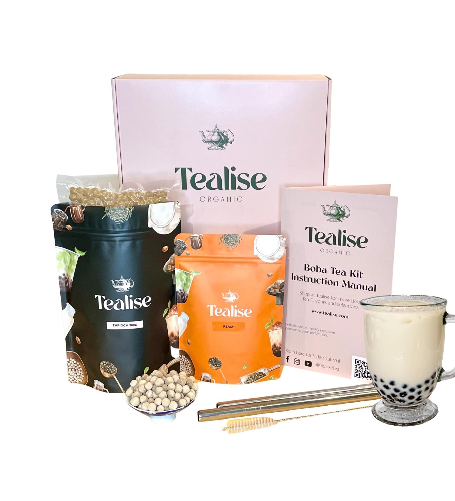 Tealise Instant Bubble Tea Peach Gift Box with Black Tapioca Straw kit Bubble Tea kit 6-servings - Buy Online on GoSupps.com
